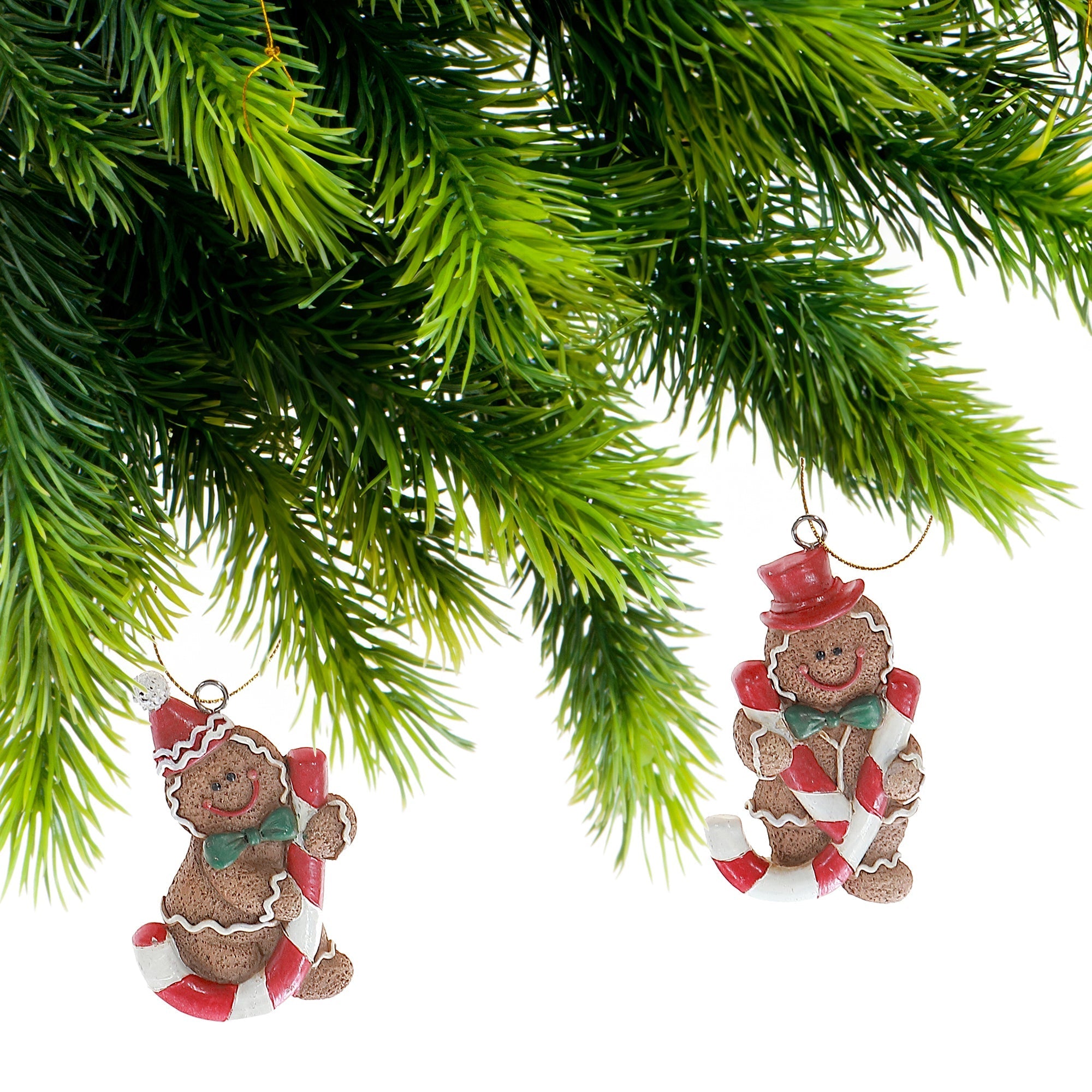 Polyresin Gingerbread Christmas Ornaments, Assorted Holiday Tree Decorations, Festive Resin Hanging Ornaments, Set of 6