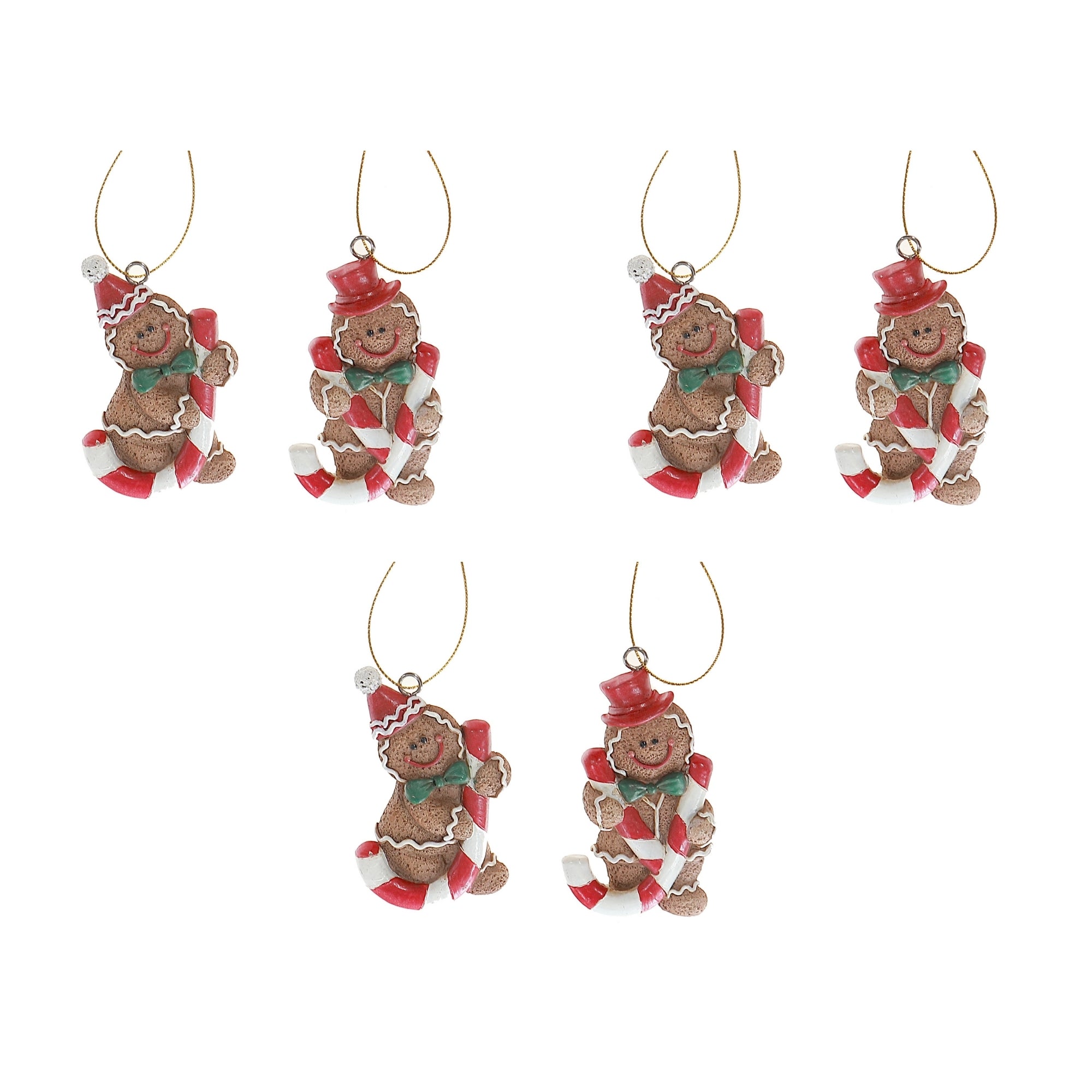 Polyresin Gingerbread Christmas Ornaments, Assorted Holiday Tree Decorations, Festive Resin Hanging Ornaments, Set of 6