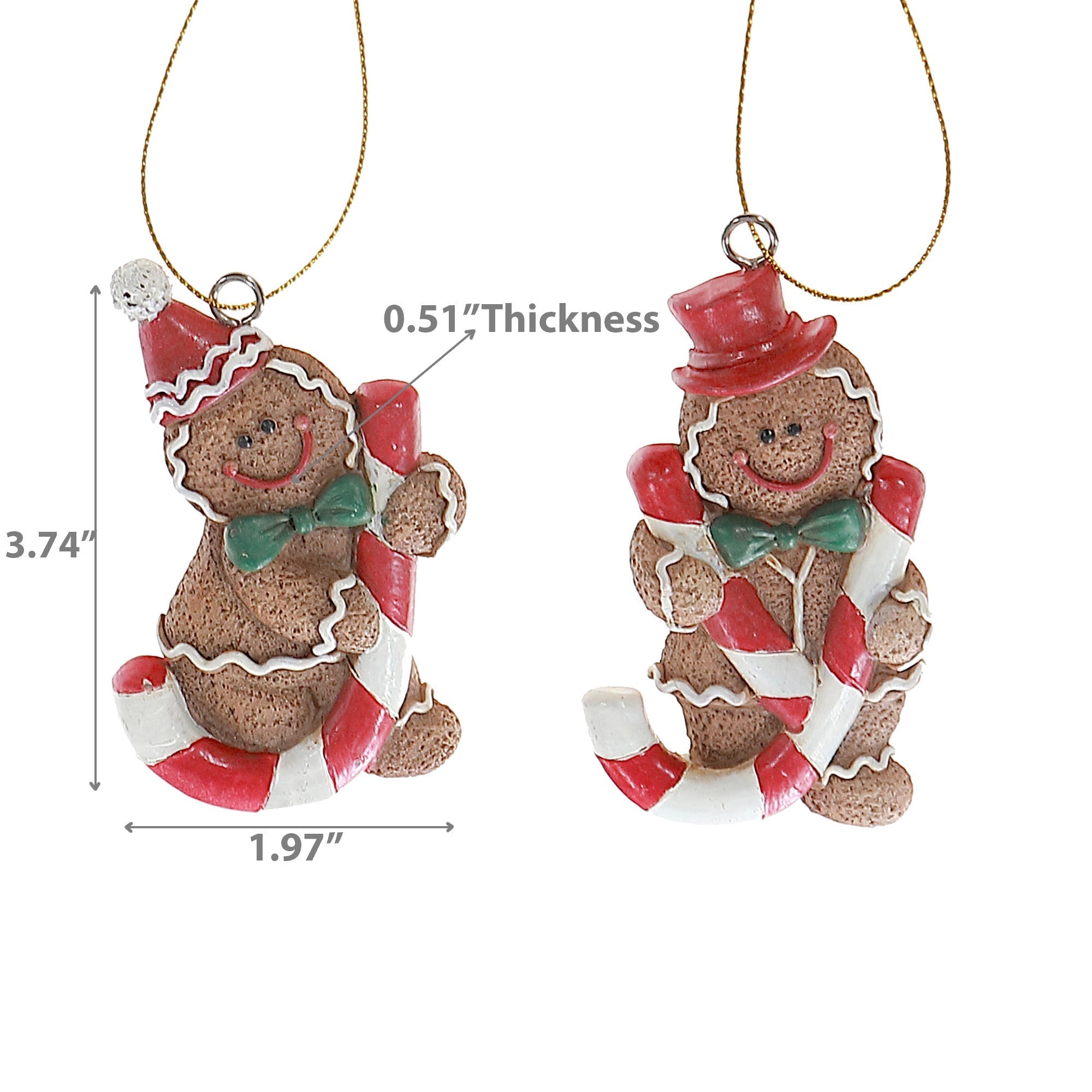 Polyresin Gingerbread Christmas Ornaments, Assorted Holiday Tree Decorations, Festive Resin Hanging Ornaments, Set of 6