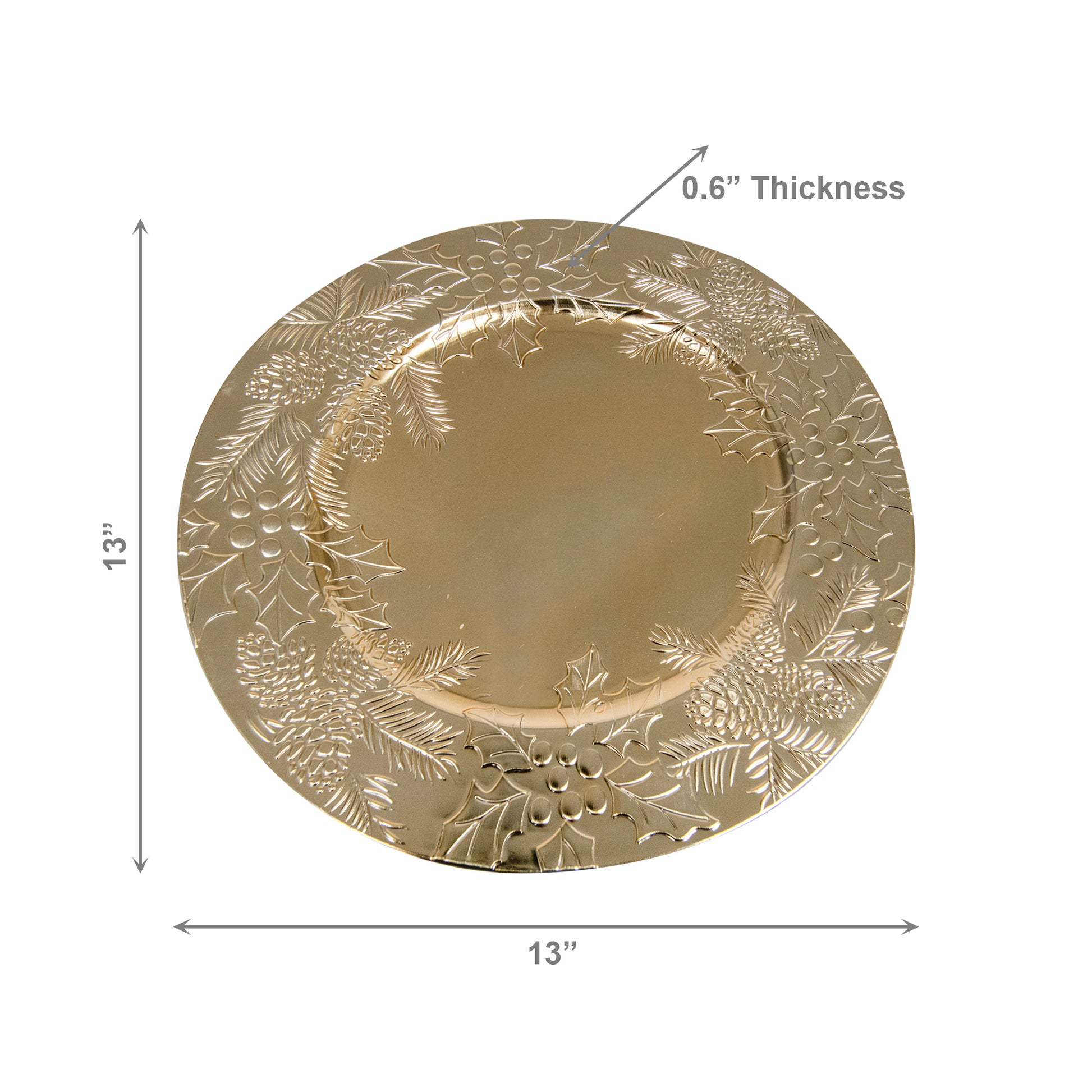 Embossed Holly and Ivy Charger Plate Gold, Christmas, Charger Plate, Holiday Decor- Set of 6