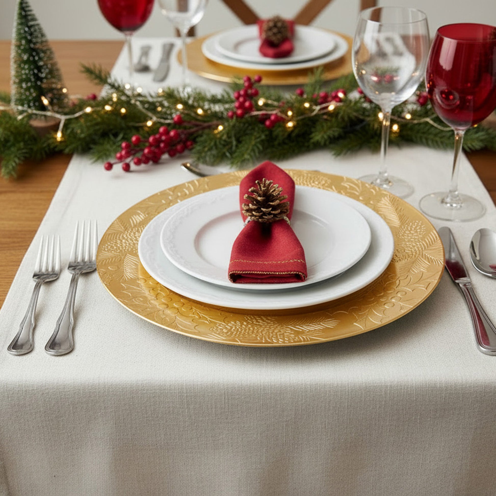 Embossed Holly and Ivy Charger Plate Gold, Christmas, Charger Plate, Holiday Decor- Set of 6