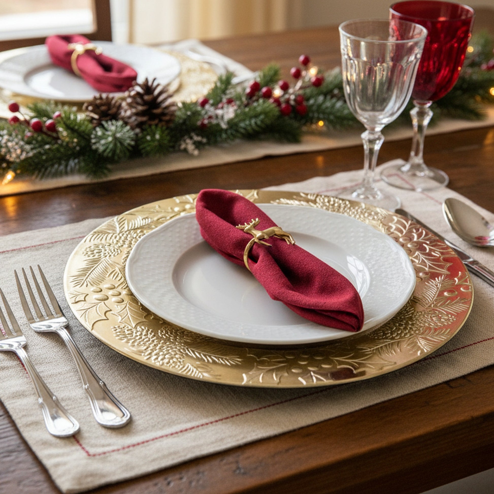 Embossed Holly and Ivy Charger Plate Gold, Christmas, Charger Plate, Holiday Decor- Set of 6