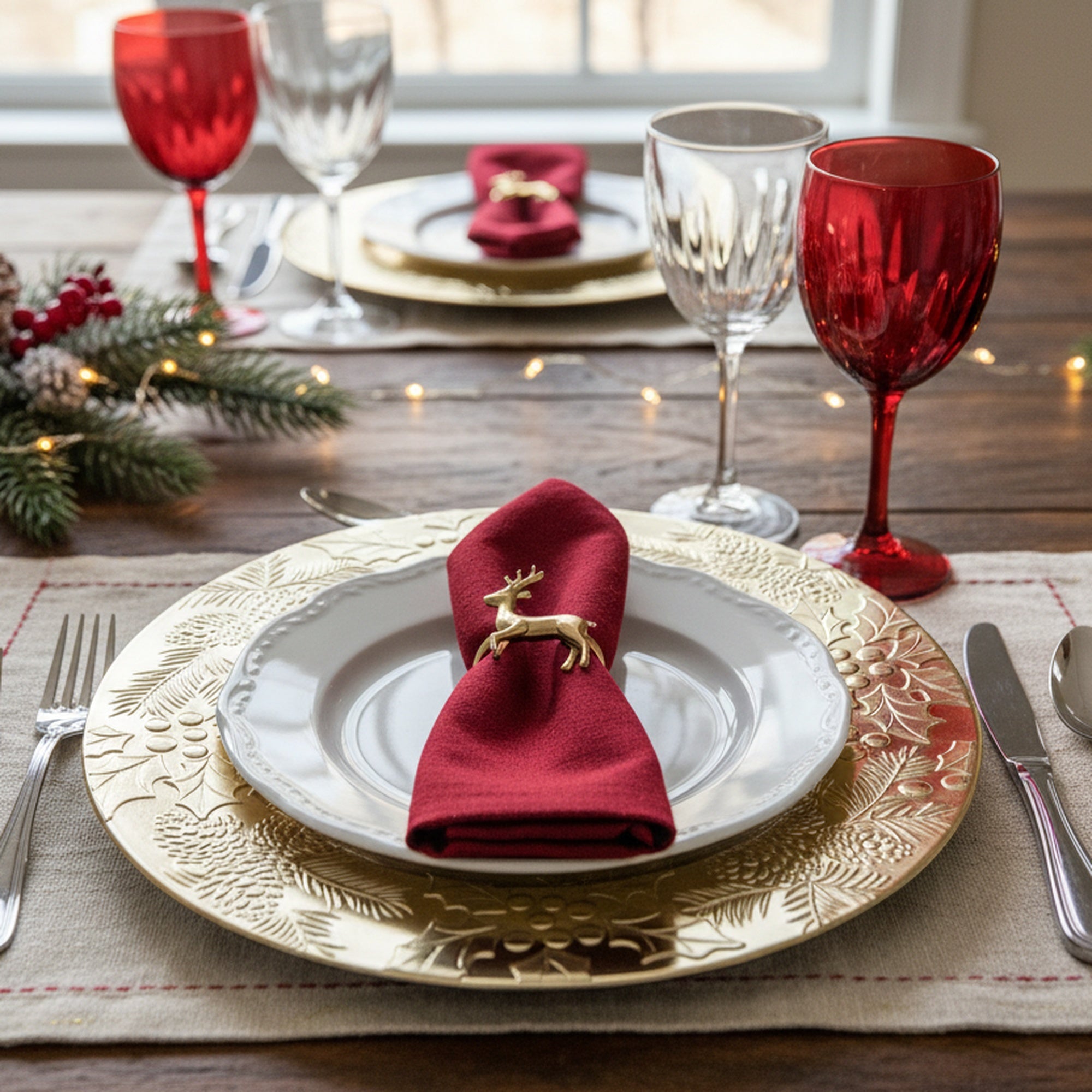 Embossed Holly and Ivy Charger Plate Gold, Christmas, Charger Plate, Holiday Decor- Set of 6
