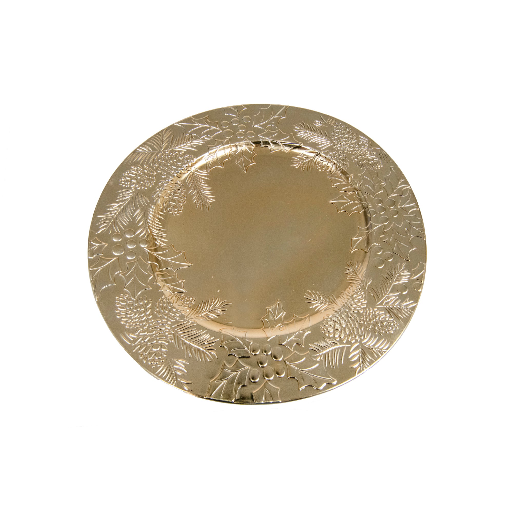 Embossed Holly and Ivy Charger Plate Gold, Christmas, Charger Plate, Holiday Decor- Set of 6
