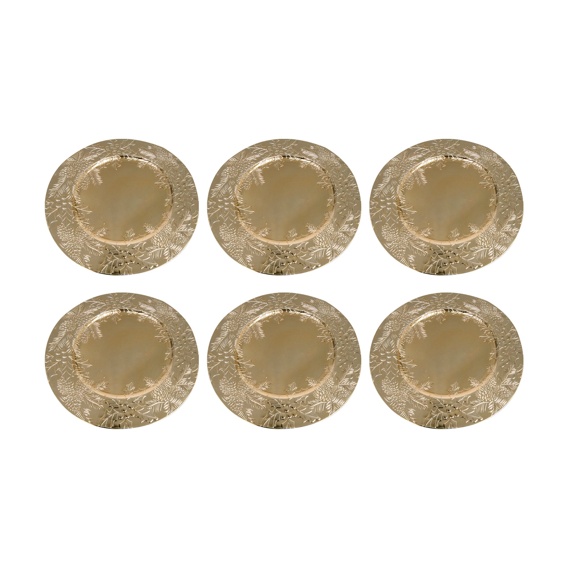 Embossed Holly and Ivy Charger Plate Gold, Christmas, Charger Plate, Holiday Decor- Set of 6