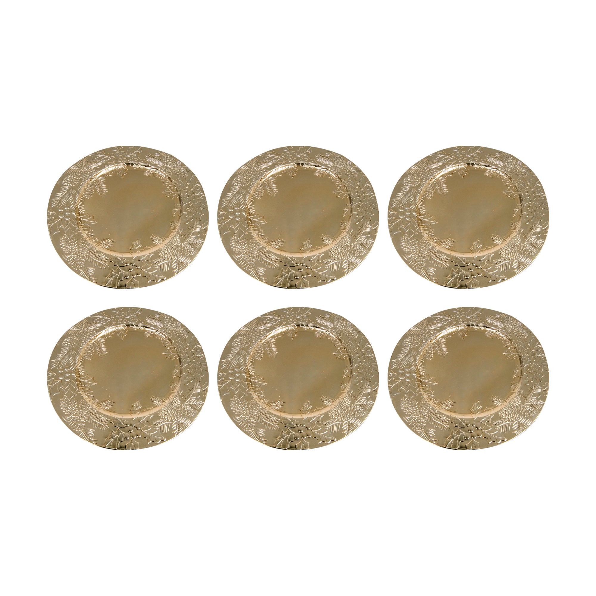 Embossed Holly and Ivy Charger Plate Gold, Christmas, Charger Plate, Holiday Decor- Set of 6