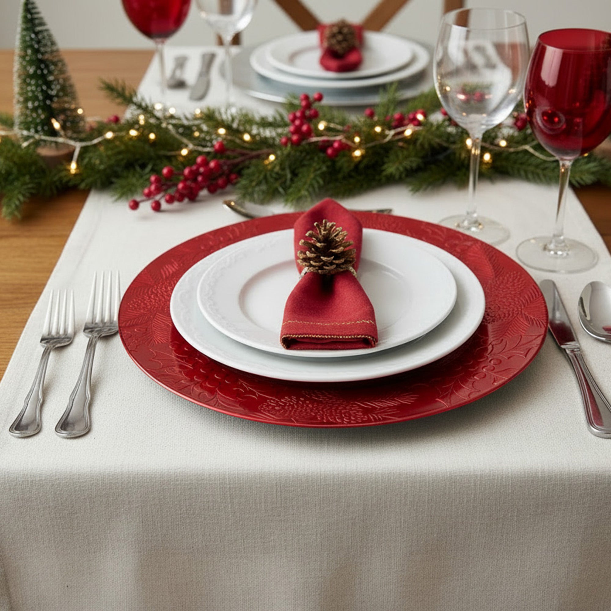 Embossed Holly and Ivy Charger Plate Red, Christmas, Charger Plate, Holiday Decor- Set of 6