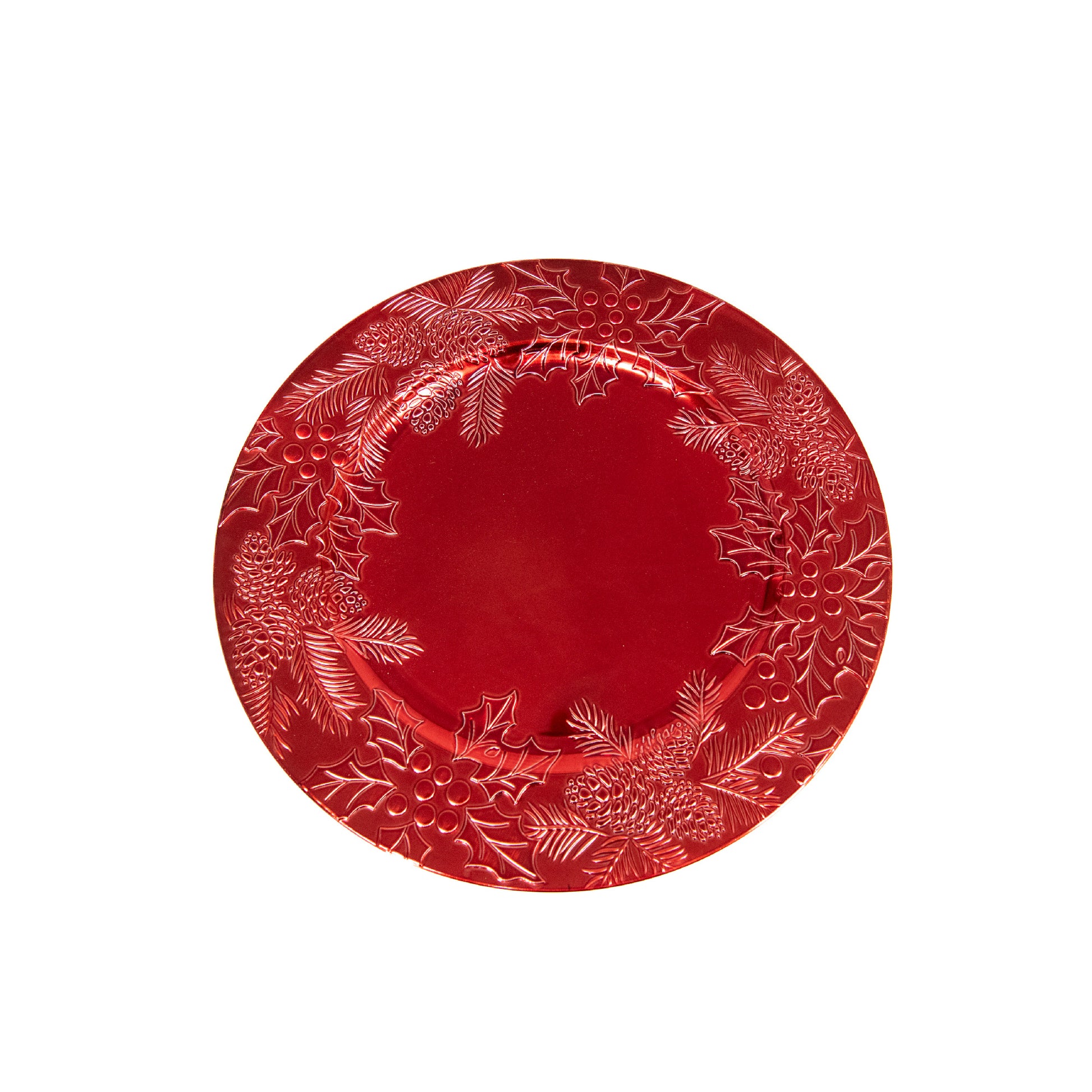 Embossed Holly and Ivy Charger Plate Red, Christmas, Charger Plate, Holiday Decor- Set of 6
