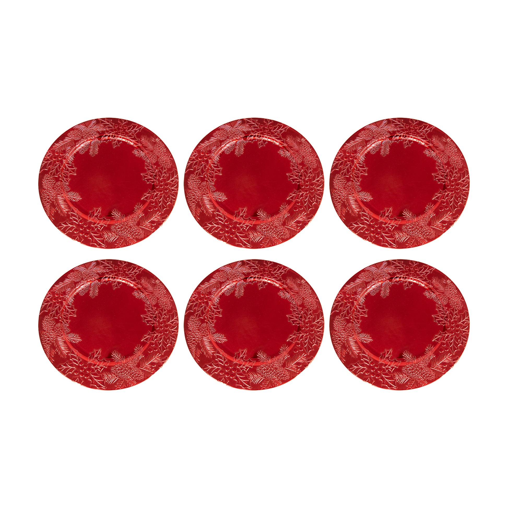 Embossed Holly and Ivy Charger Plate Red, Christmas, Charger Plate, Holiday Decor- Set of 6
