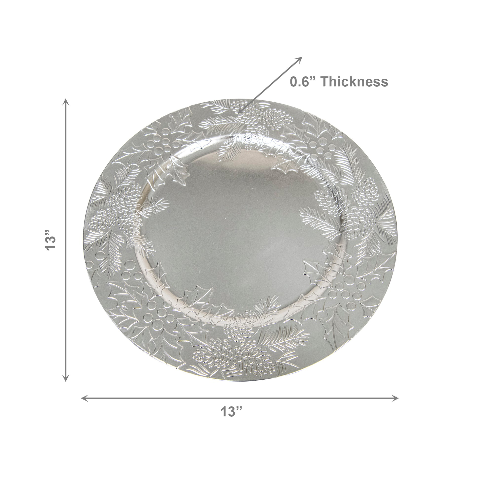 Embossed Holly and Ivy Charger Plate Silver, Christmas, Charger Plate, Holiday Decor- Set of 6