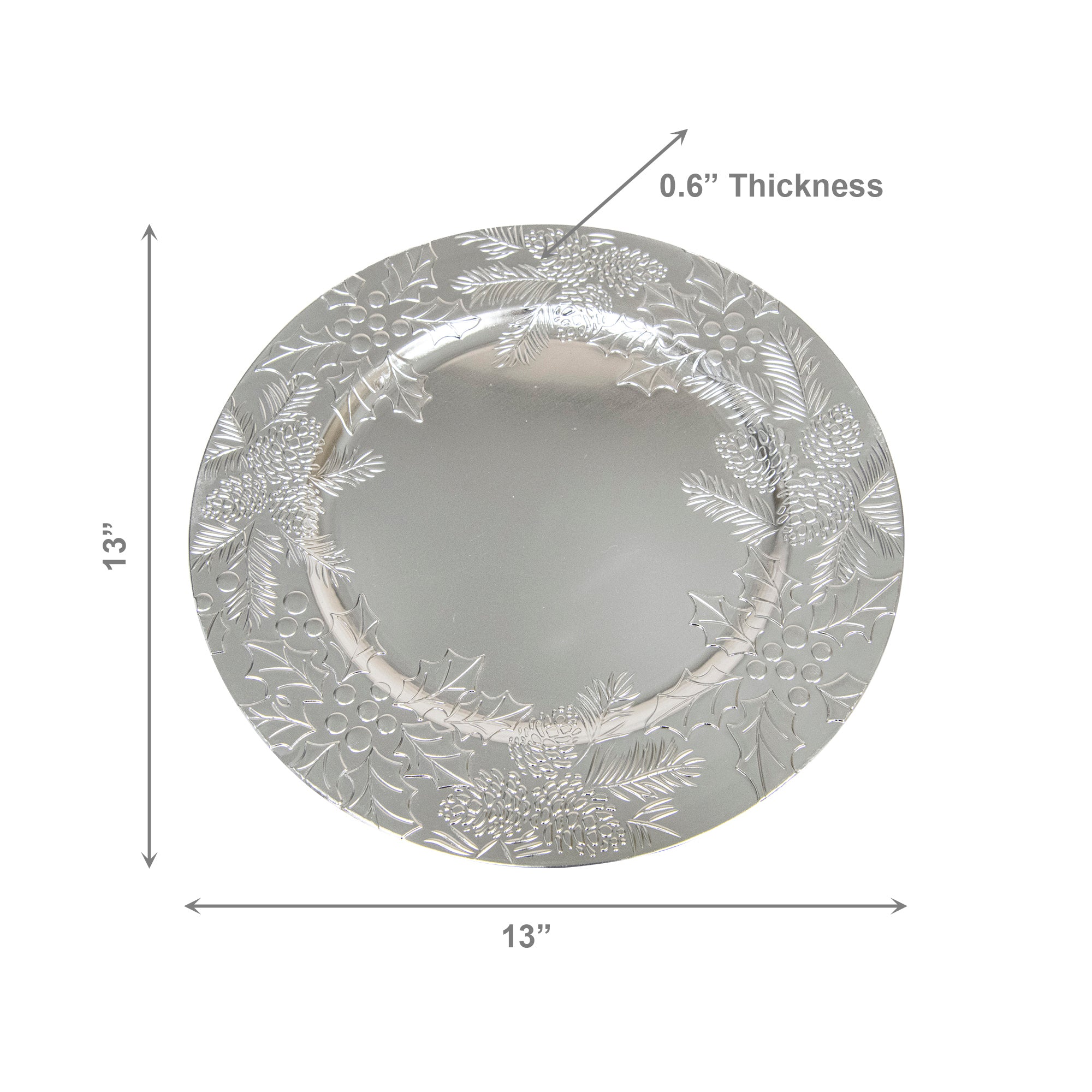 Embossed Holly and Ivy Charger Plate Silver, Christmas, Charger Plate, Holiday Decor- Set of 6