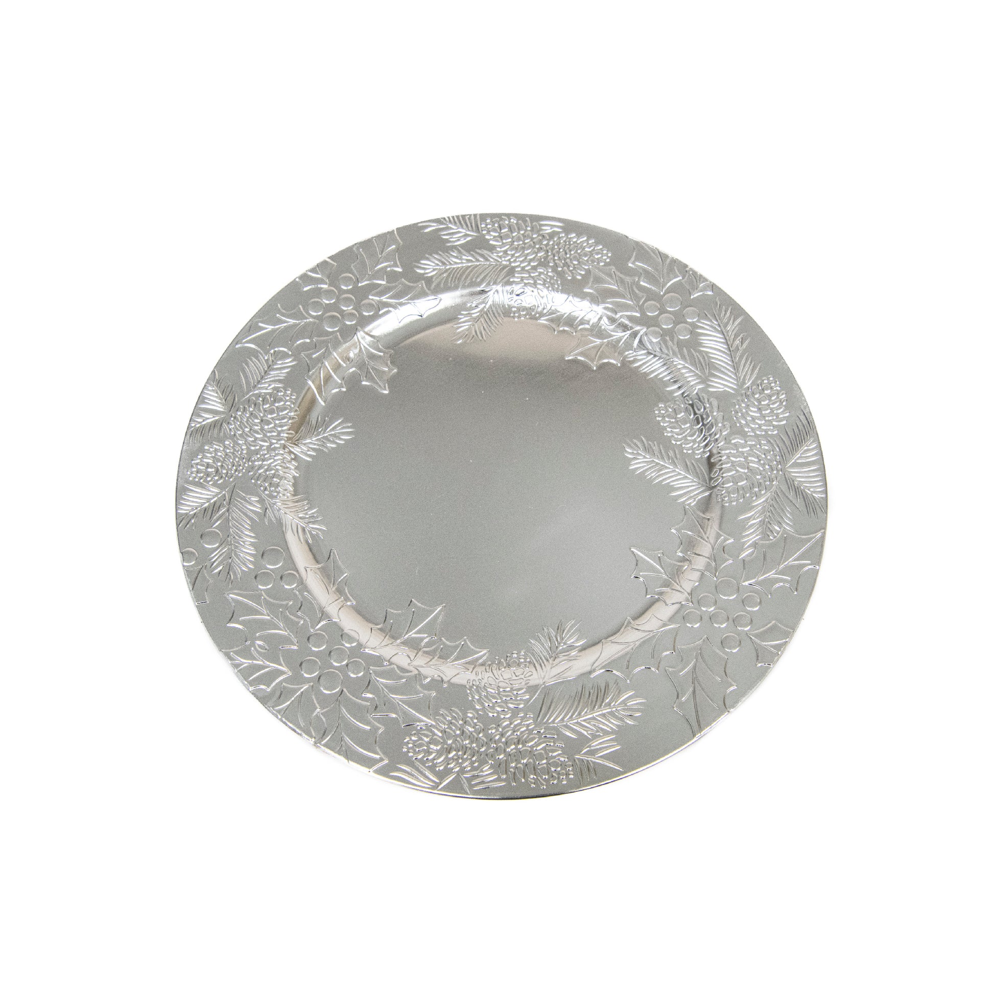 Embossed Holly and Ivy Charger Plate Silver, Christmas, Charger Plate, Holiday Decor- Set of 6