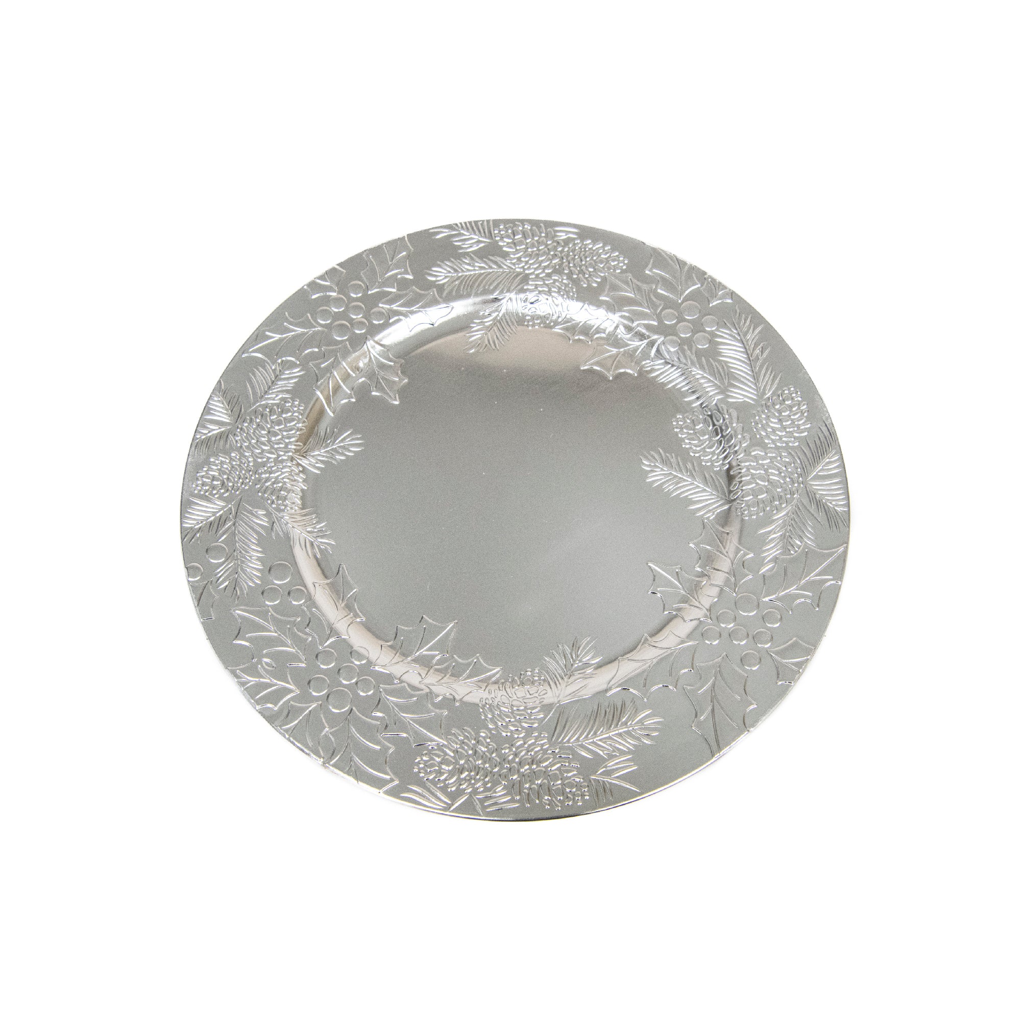 Embossed Holly and Ivy Charger Plate Silver, Christmas, Charger Plate, Holiday Decor- Set of 6