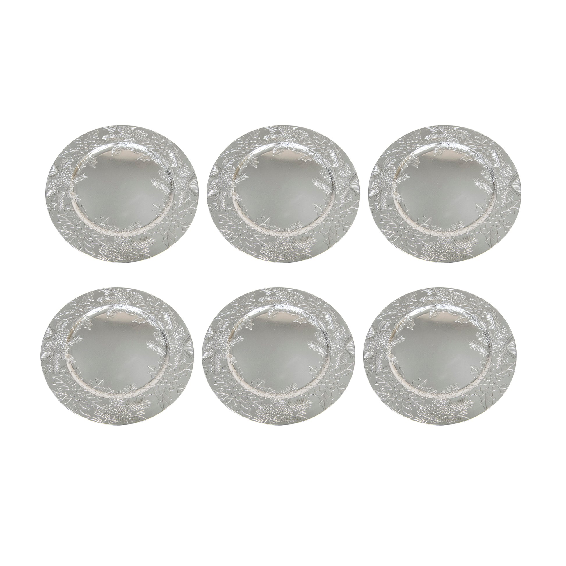Embossed Holly and Ivy Charger Plate Silver, Christmas, Charger Plate, Holiday Decor- Set of 6