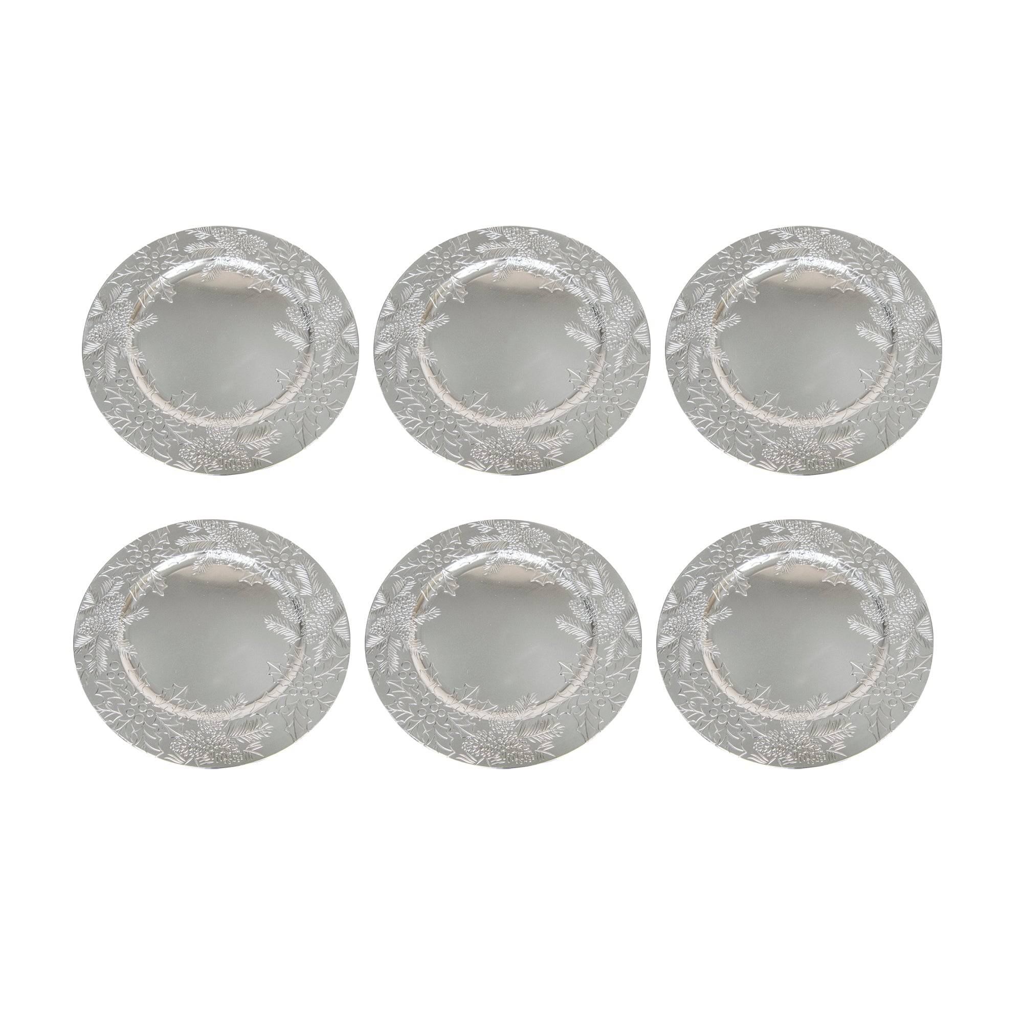Embossed Holly and Ivy Charger Plate Silver, Christmas, Charger Plate, Holiday Decor- Set of 6