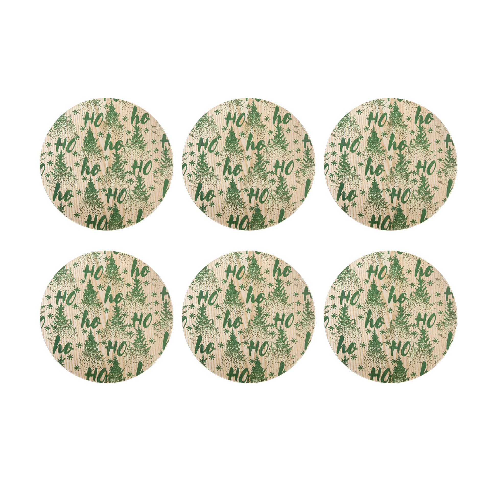 Green Bamboo Finish Charger Plate Ho Ho Ho, Charger Plate, Holiday Decor- Set of 6
