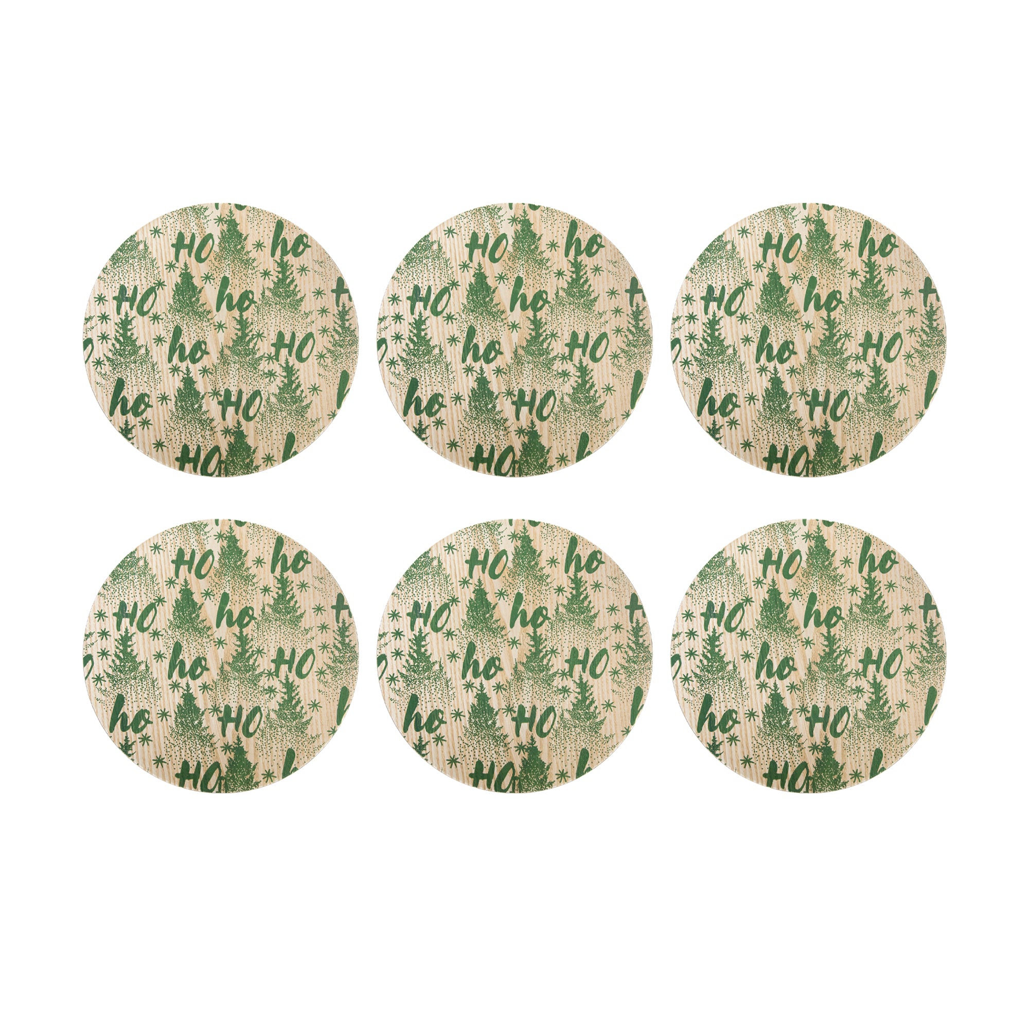 Green Bamboo Finish Charger Plate Ho Ho Ho, Charger Plate, Holiday Decor- Set of 6
