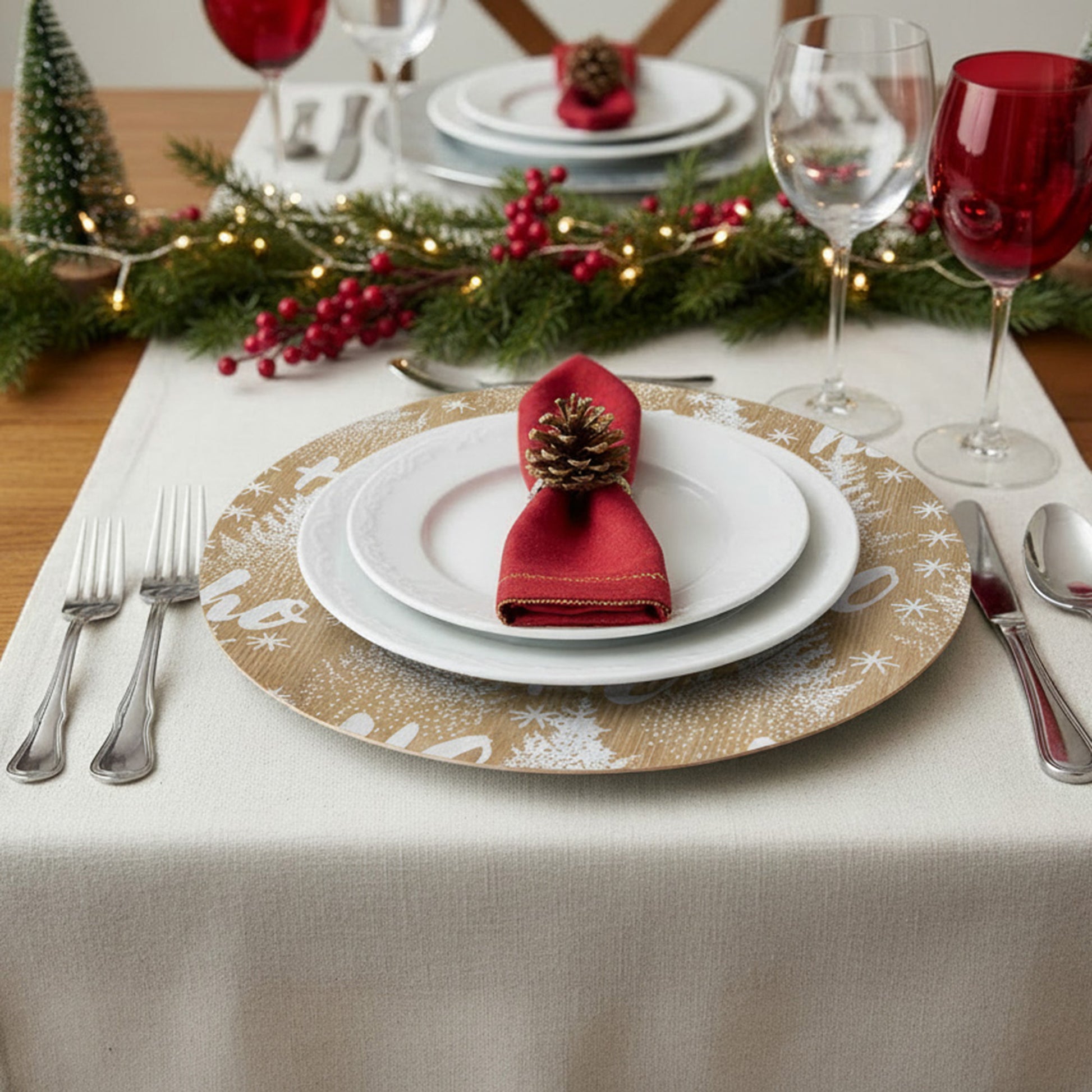 White Bamboo Finish Charger Plate Ho Ho Ho, Charger Plate, Holiday Decor- Set of 6