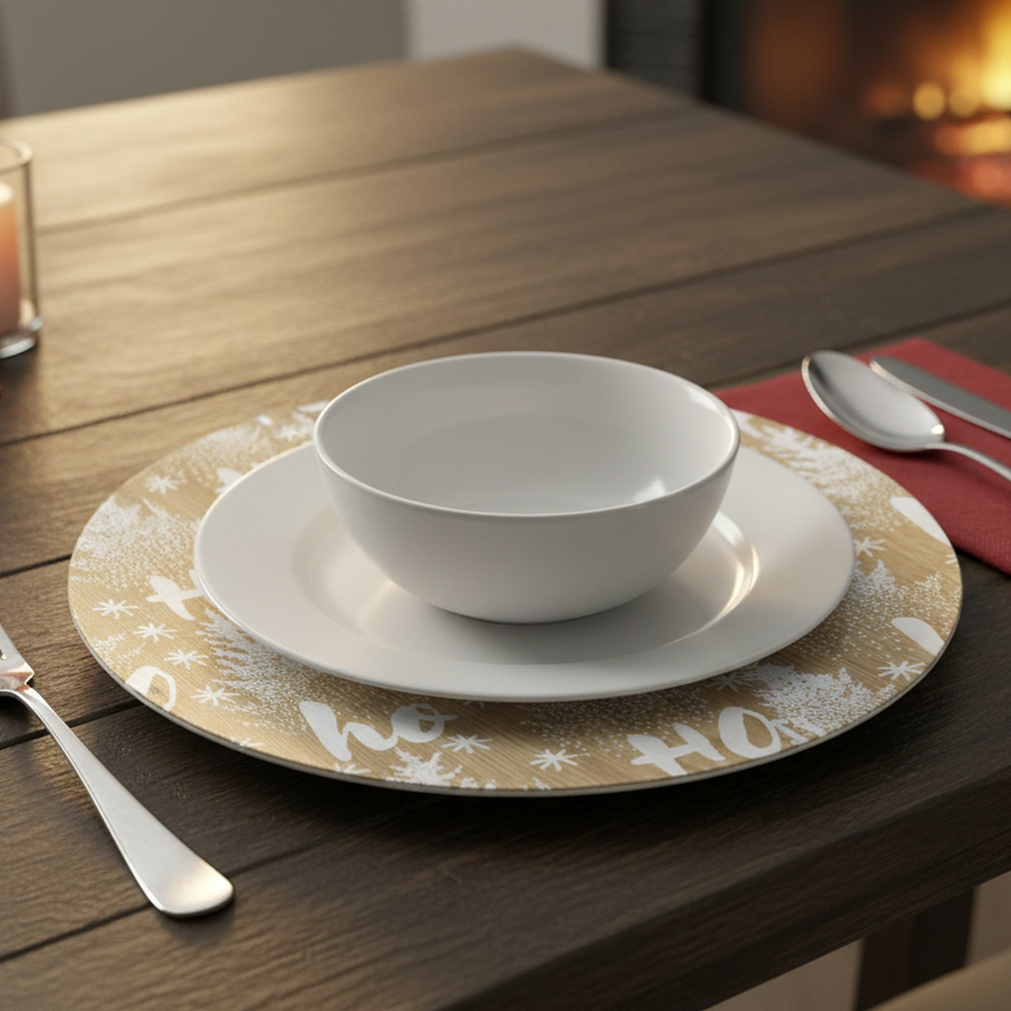 White Bamboo Finish Charger Plate Ho Ho Ho, Charger Plate, Holiday Decor- Set of 6