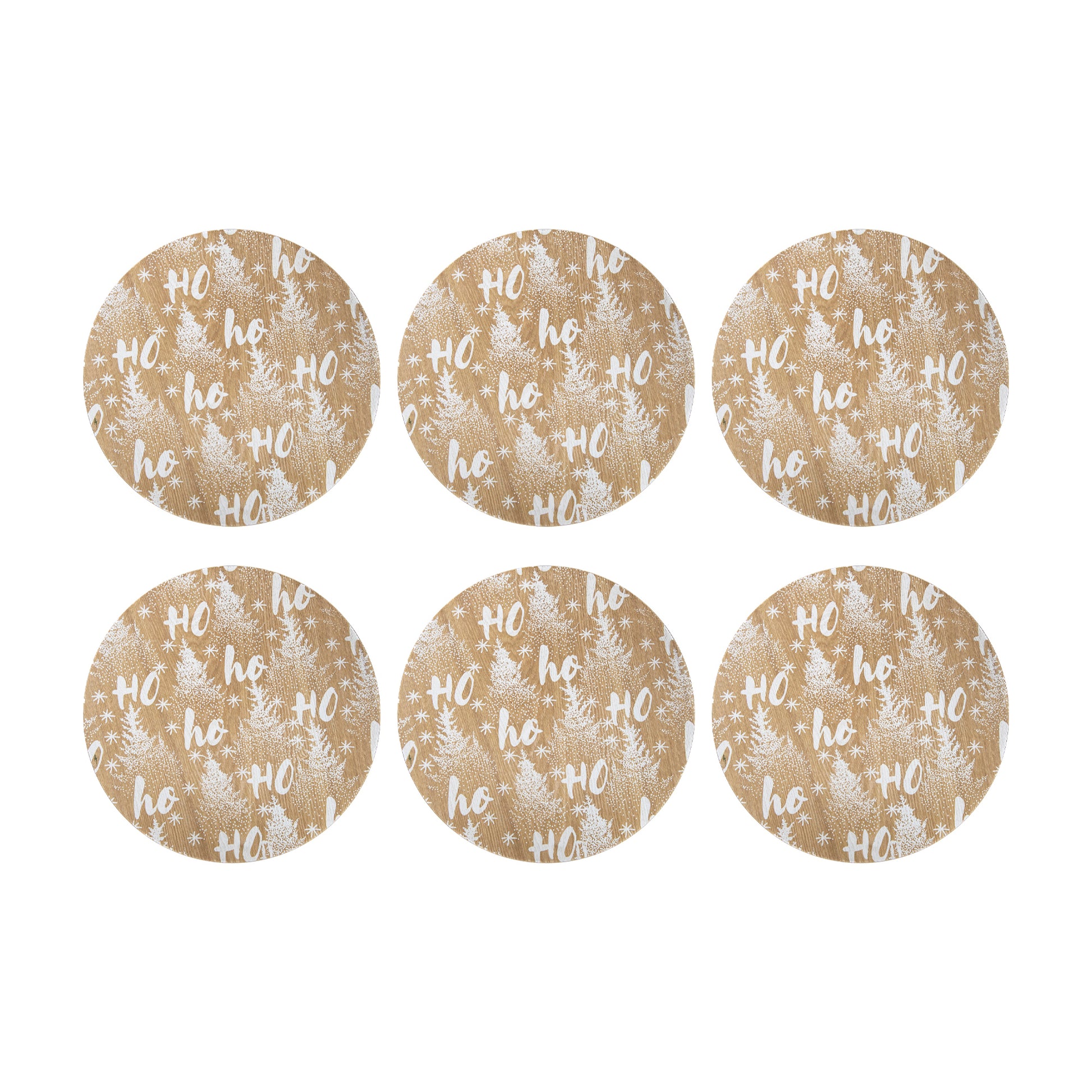 White Bamboo Finish Charger Plate Ho Ho Ho, Charger Plate, Holiday Decor- Set of 6