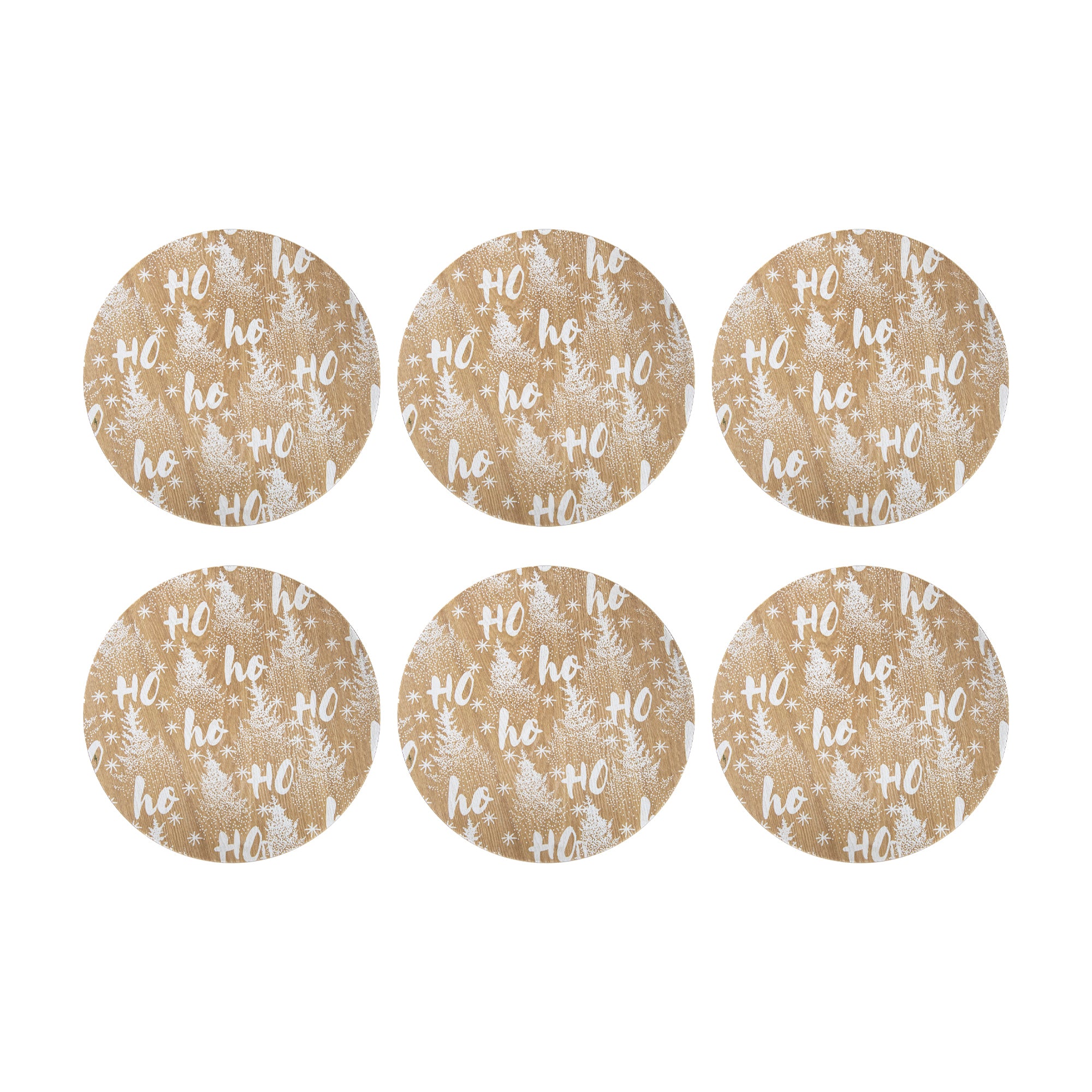 White Bamboo Finish Charger Plate Ho Ho Ho, Charger Plate, Holiday Decor- Set of 6