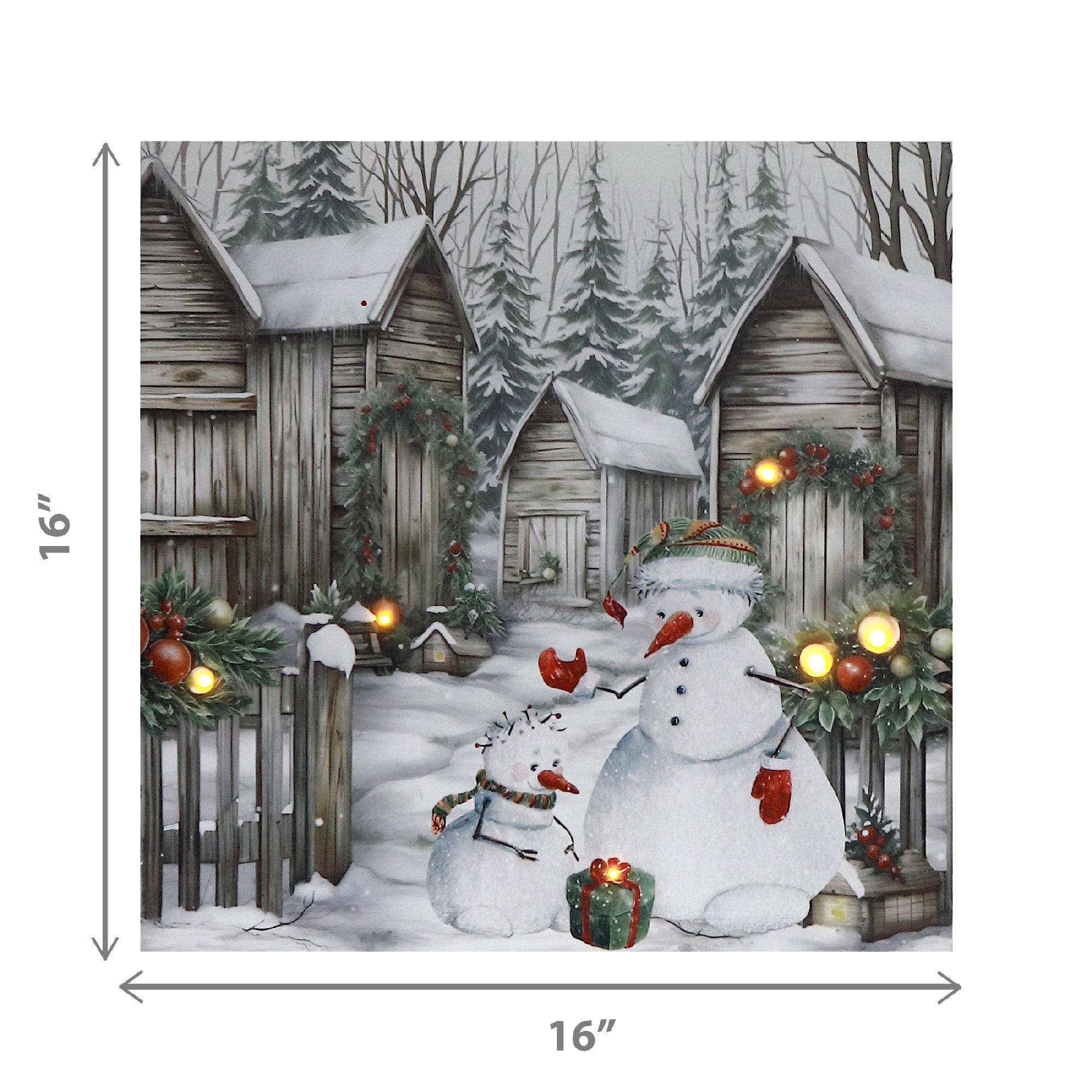 LED Canvas Wall Art with Timer Snowman with Houses – Christmas Wall Decor, Holiday Winter Canvas, Illuminated Seasonal Artwork, Festive Home Decoration