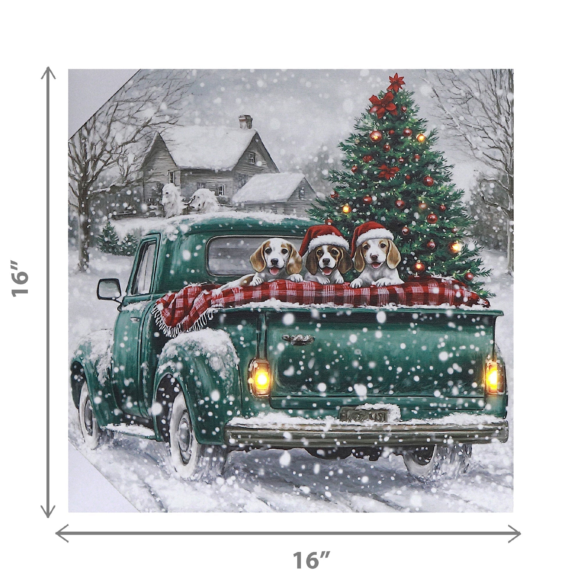 LED Canvas Wall Art with Timer Truck with Puppies – Christmas Wall Decor, Holiday Canvas Artwork, Festive Pet Scene, Illuminated Winter Decoration
