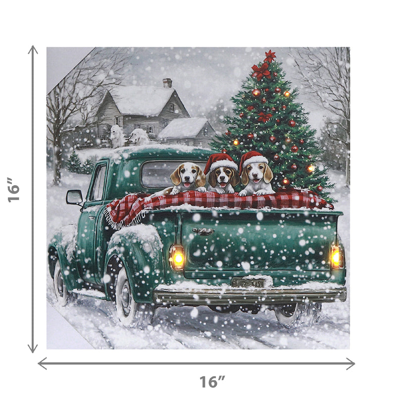 Led Canvas Wall Art With Timer (Truck With Puppies)