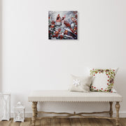 LED Canvas Wall Art with Timer Cardinal with Berries – Christmas Wall Decor, Holiday Birds Artwork, Illuminated Seasonal Canvas, Festive Home Decoration