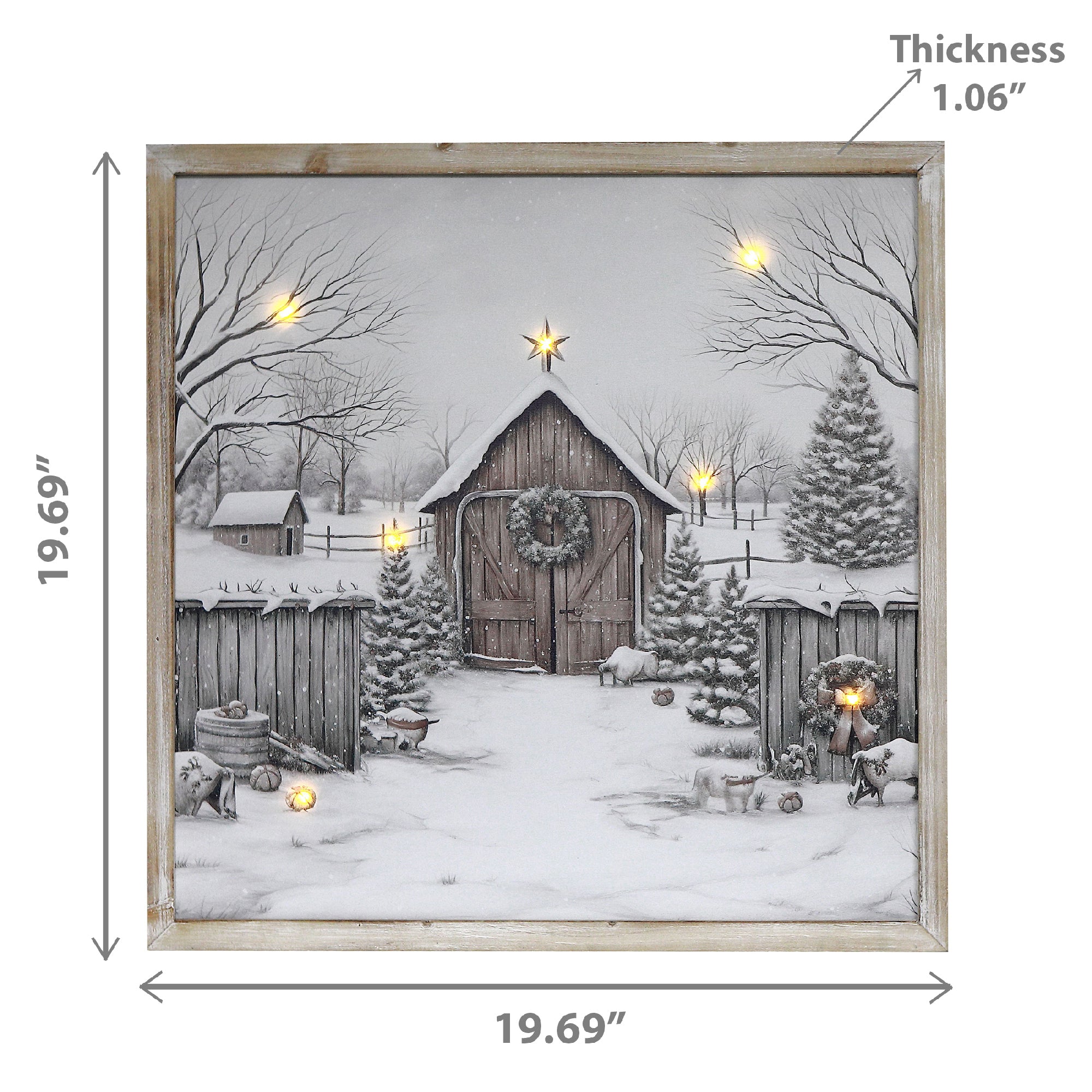 LED Framed Wall Art Country Barn – Christmas Wall Decoration, Holiday Winter Scene, Illuminated Rustic Artwork, Festive Home Decor
