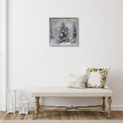 LED Framed Wall Art Snow Pine Tree with Birds – Christmas Wall Decor, Holiday Winter Canvas, Illuminated Nature Artwork, Festive Home Decoration