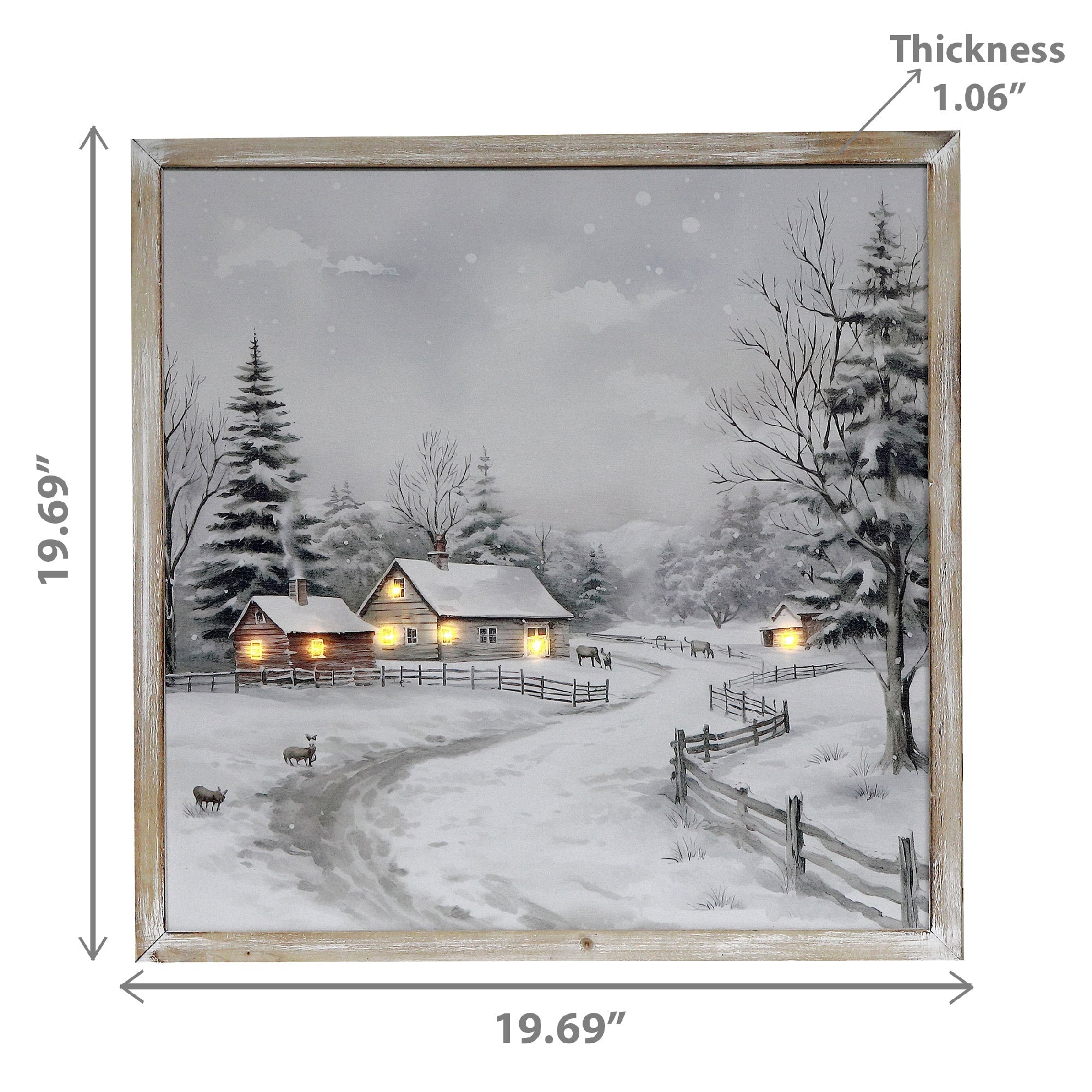 LED Framed Wall Art Country Road – Christmas Wall Decor, Holiday Canvas Artwork, Illuminated Winter Scene, Rustic Seasonal Home Decoration