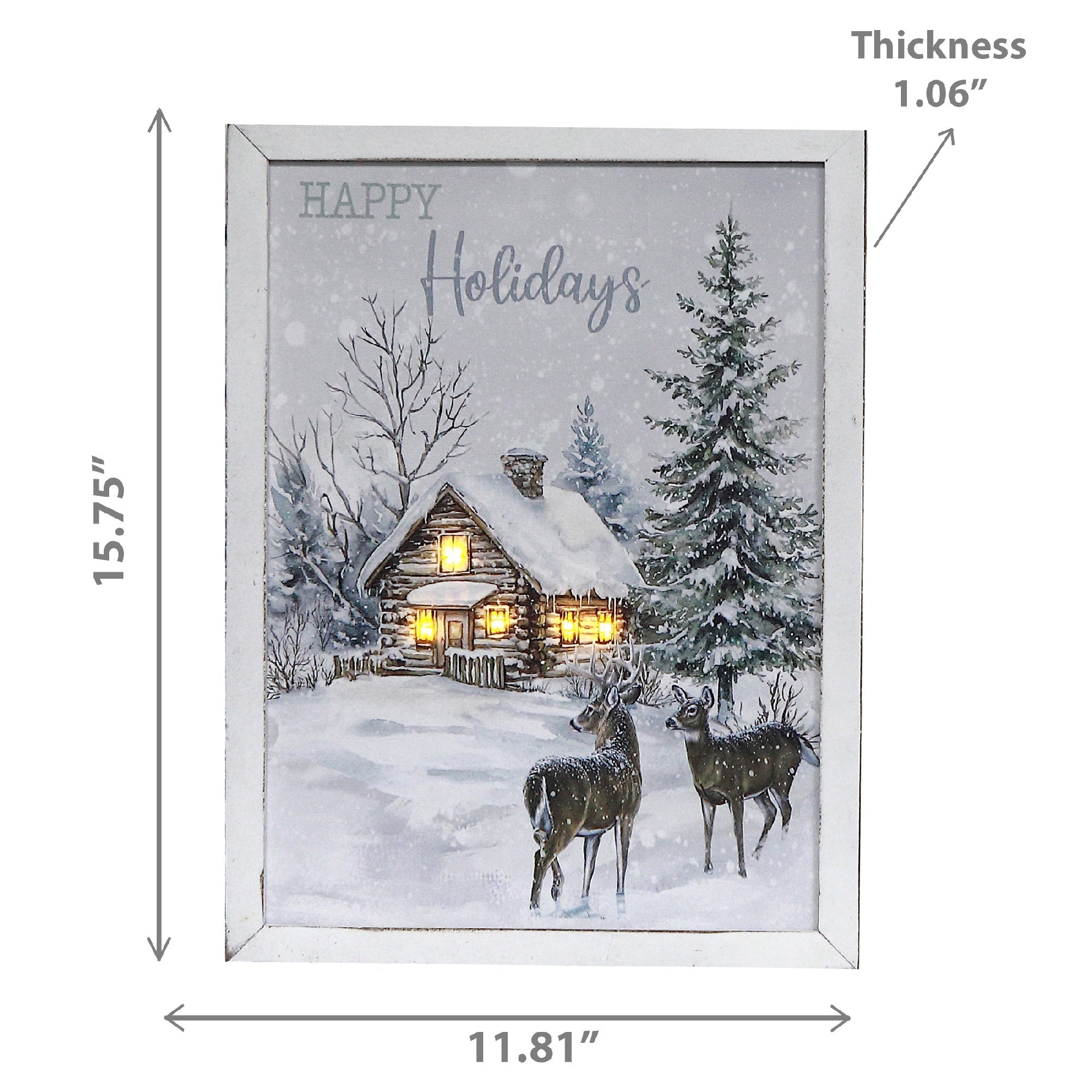 LED Framed Wall Art Deer and Cottage – Christmas Canvas Wall Decor, Illuminated Winter Scene, Holiday Home Decoration, LED Artwork