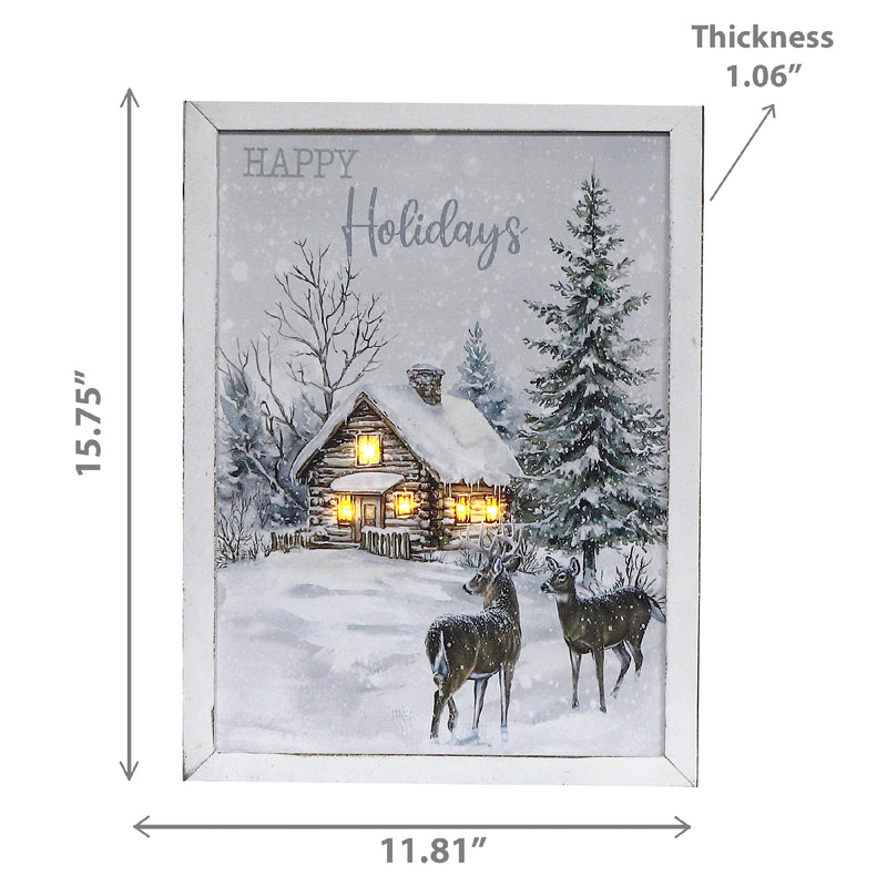 Led Framed Wall Art (Deer And Cottage)