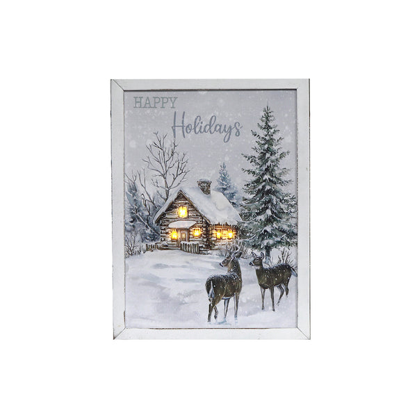 Led Framed Wall Art (Deer And Cottage)