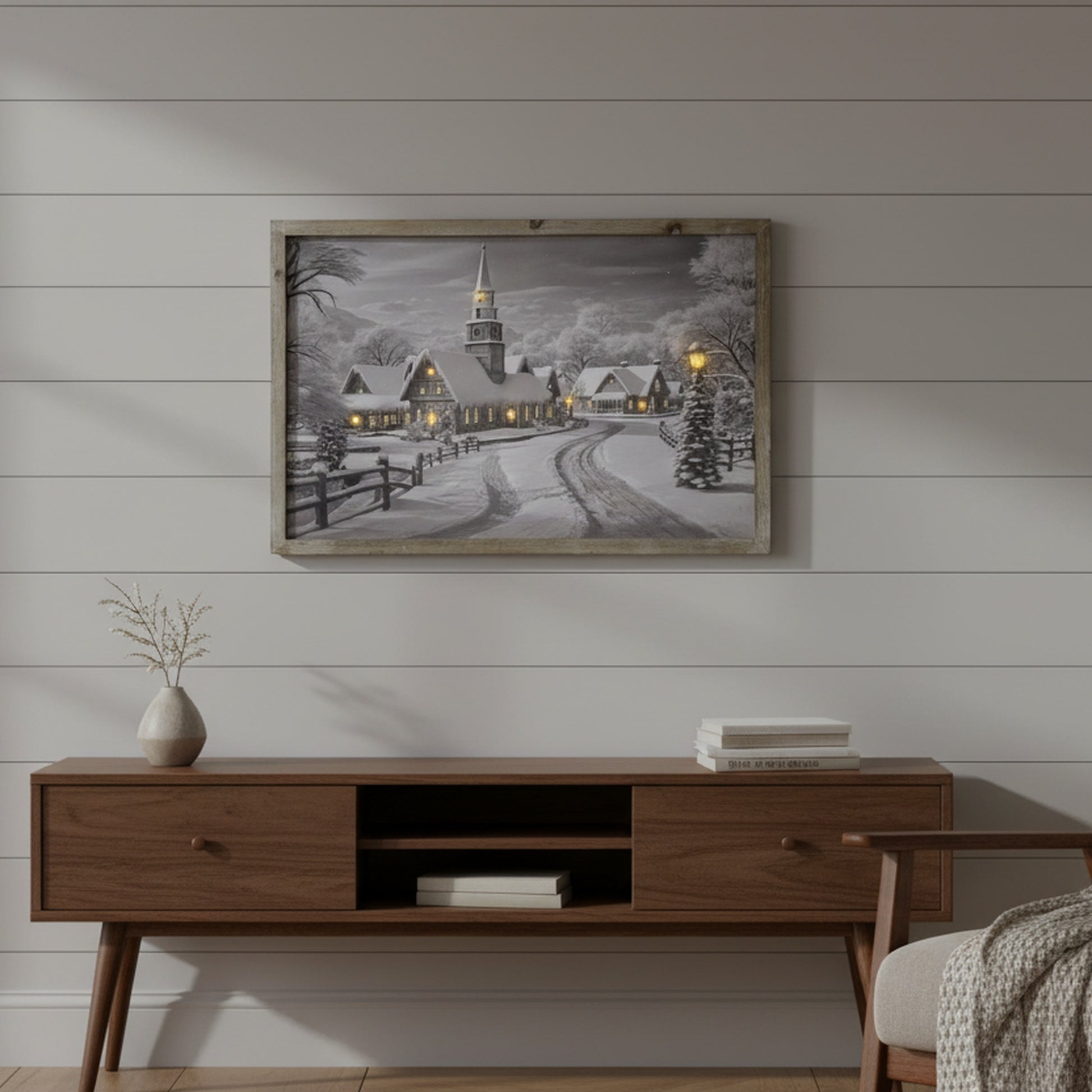 LED Framed Wall Art Snowy Village, Winter, Wall Decor, Holiday Decor
