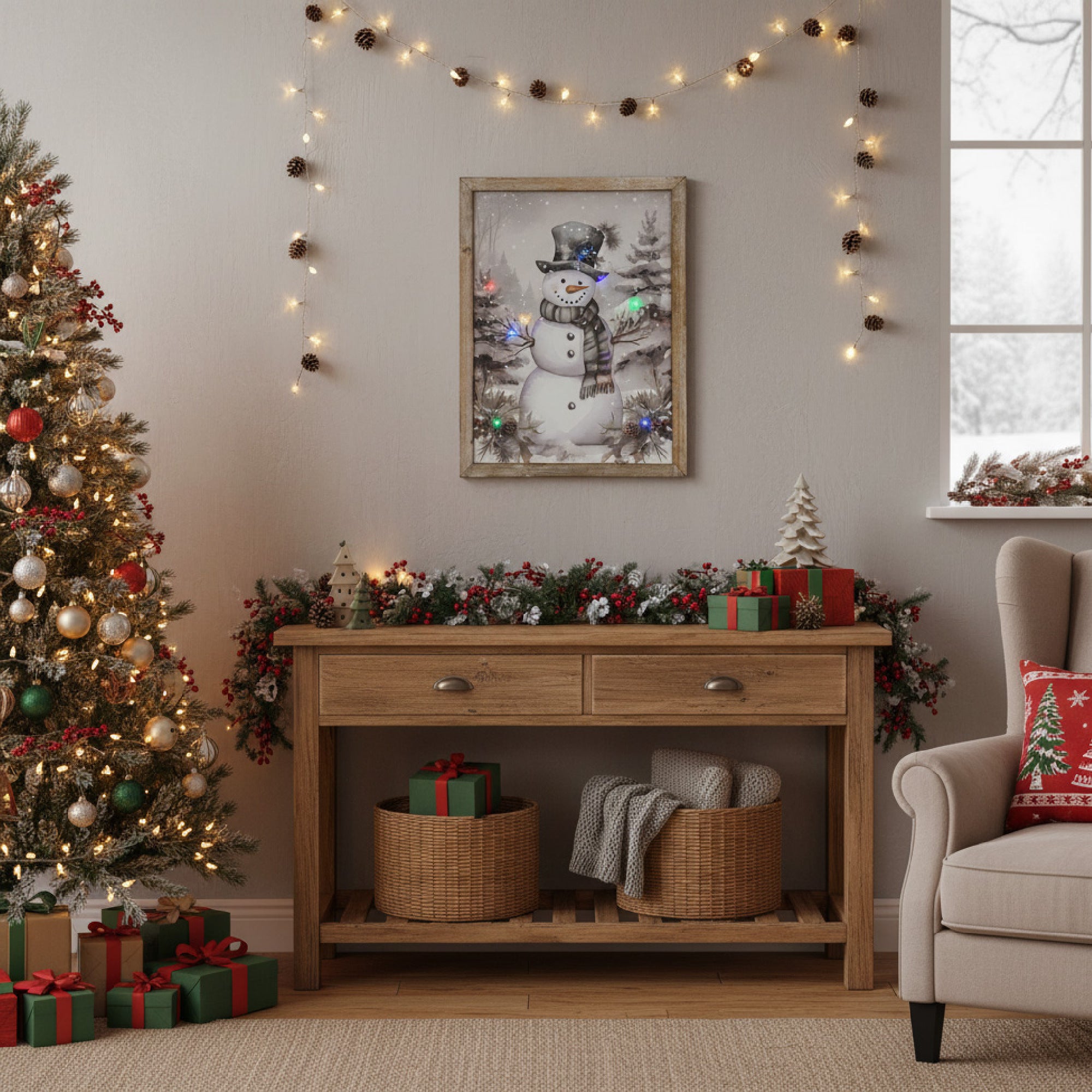 LED Framed Wall Art Snowman, Christmas, Wall Decor, Holiday Decor