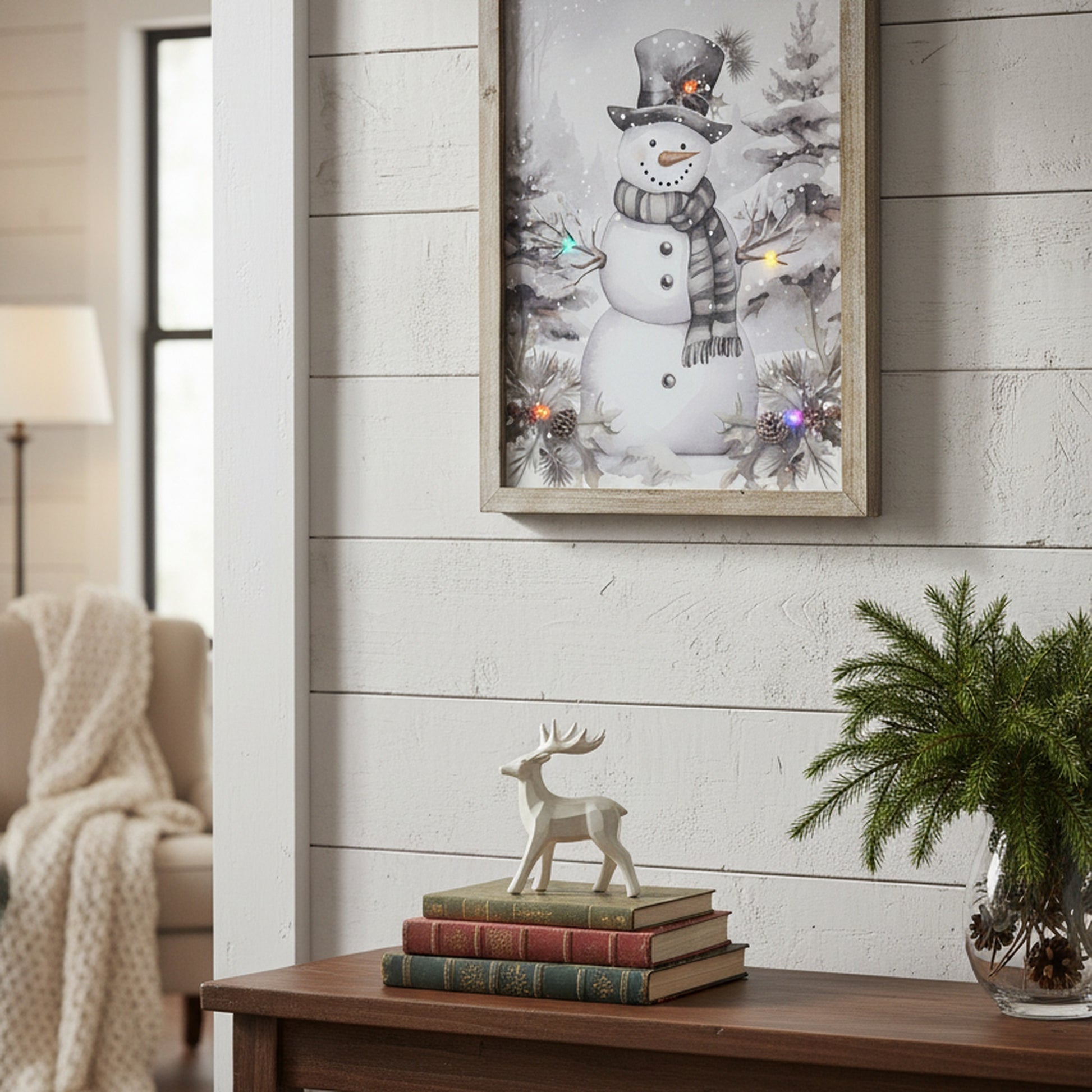 LED Framed Wall Art Snowman, Christmas, Wall Decor, Holiday Decor