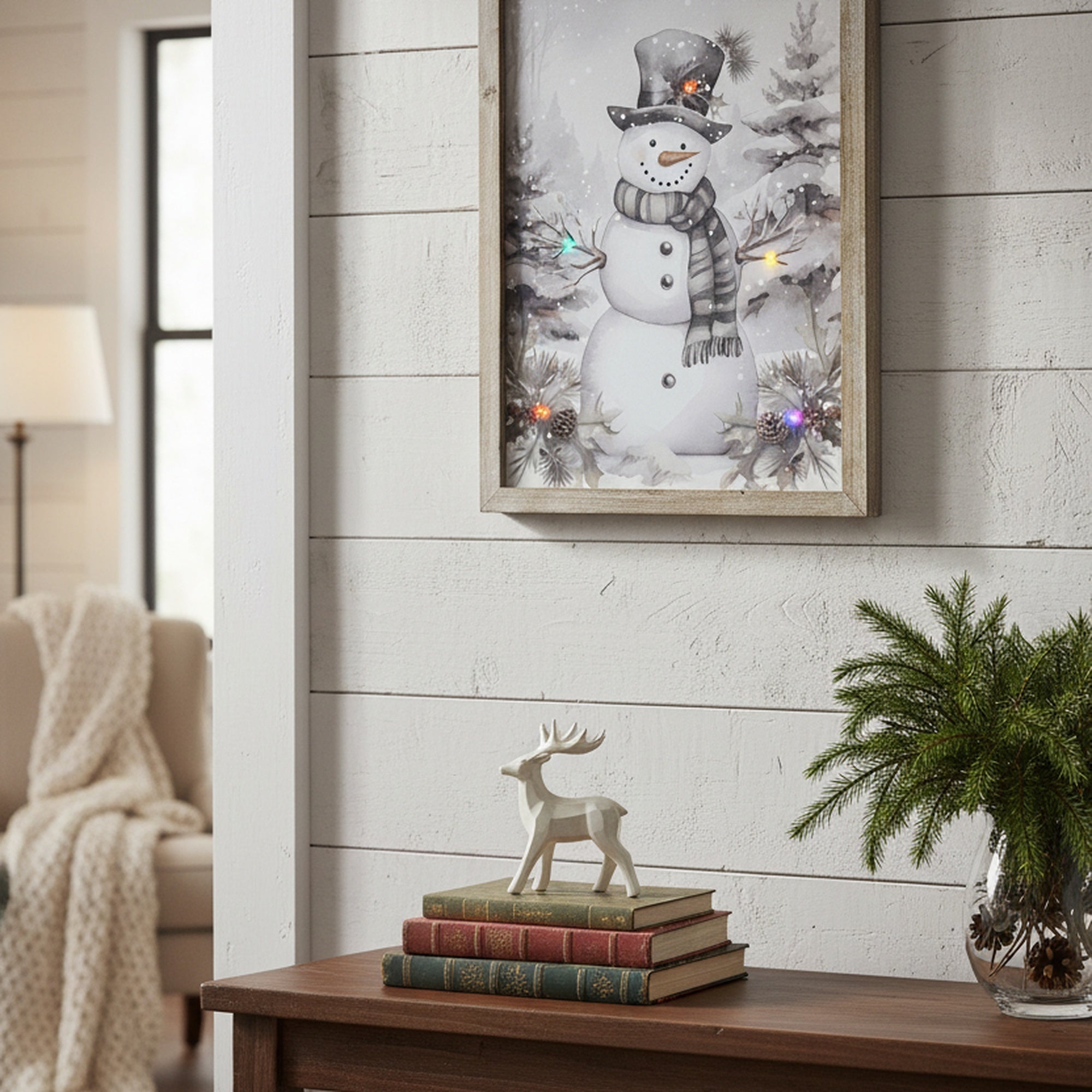LED Framed Wall Art Snowman, Christmas, Wall Decor, Holiday Decor