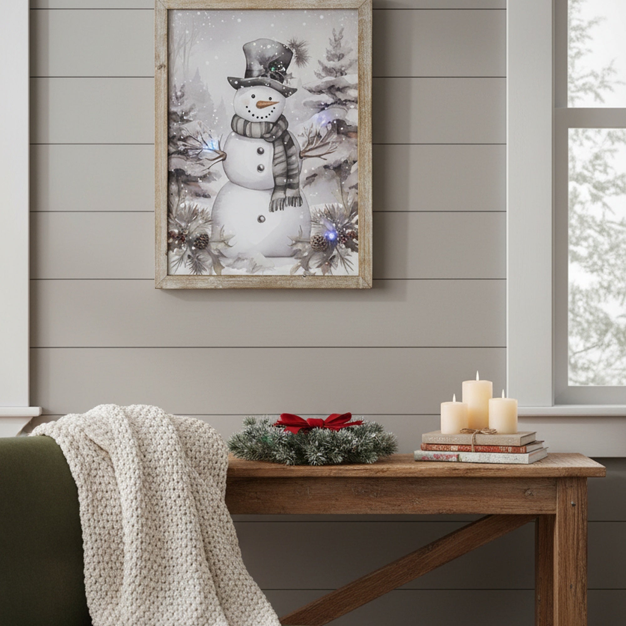 LED Framed Wall Art Snowman, Christmas, Wall Decor, Holiday Decor