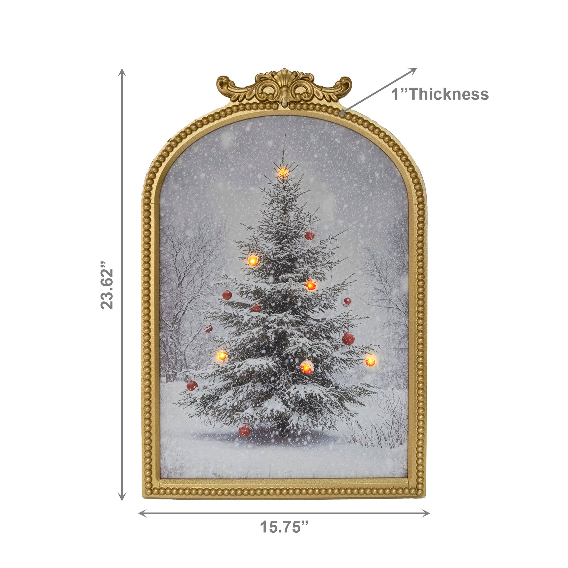 LED Arch Framed Wall Art Snowy Tree with Red Ornaments, Christmas, Wall Decor, Holiday Decor