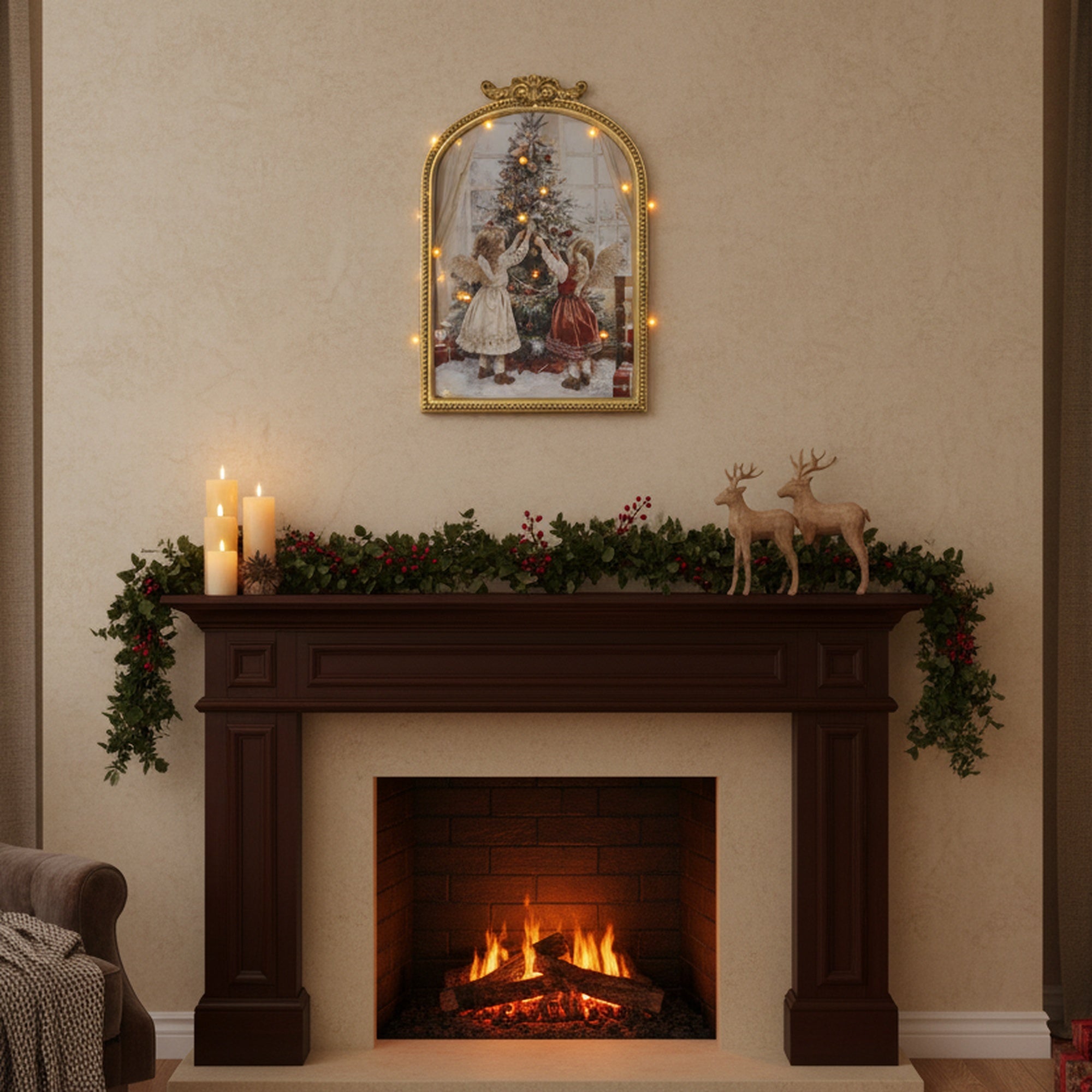 LED Arch Framed Wall Art Little Angels with Tree, Wall Decor, Holiday Decor