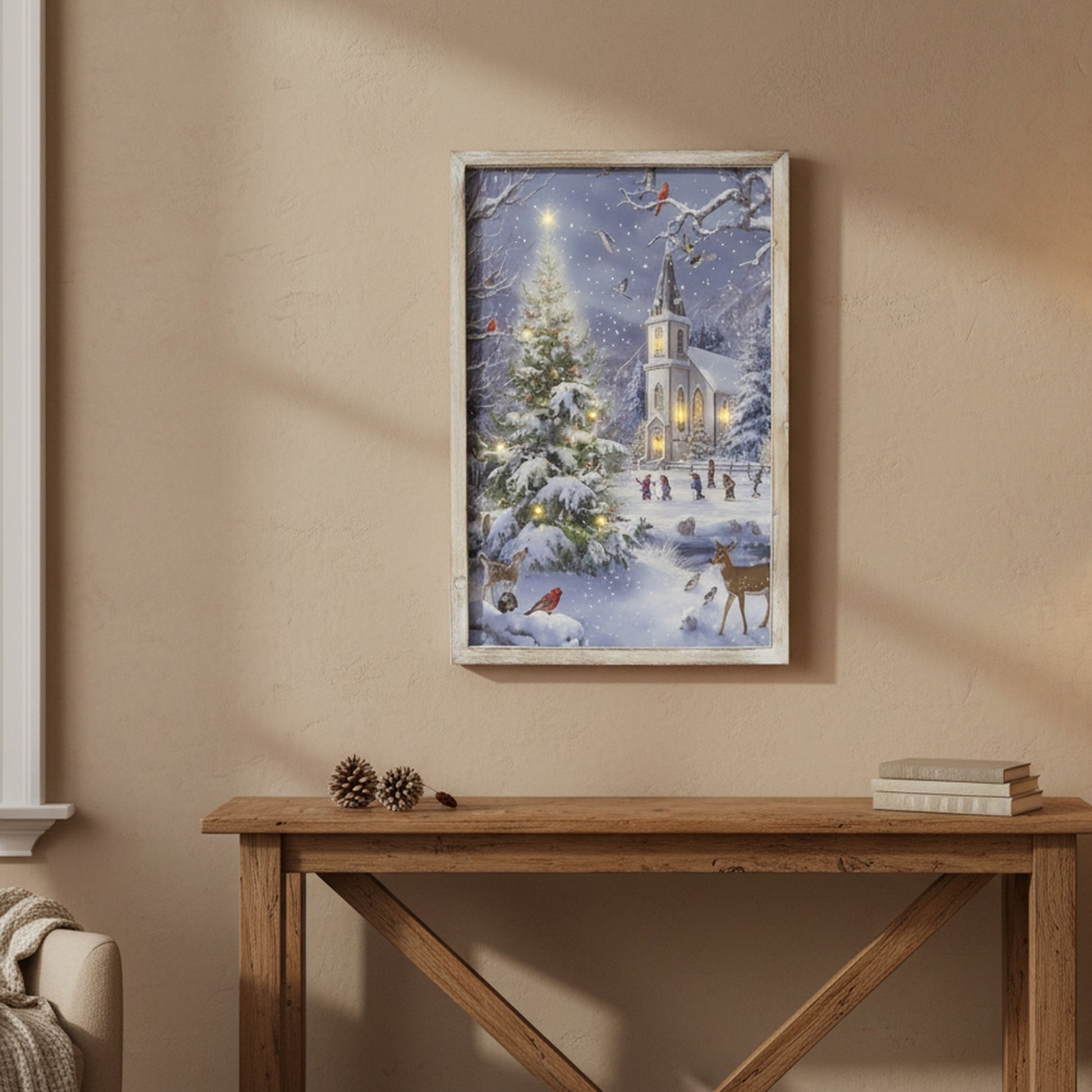 LED Framed Wall Art Church in Winter Village, Winter, Wall Decor, Holiday Decor