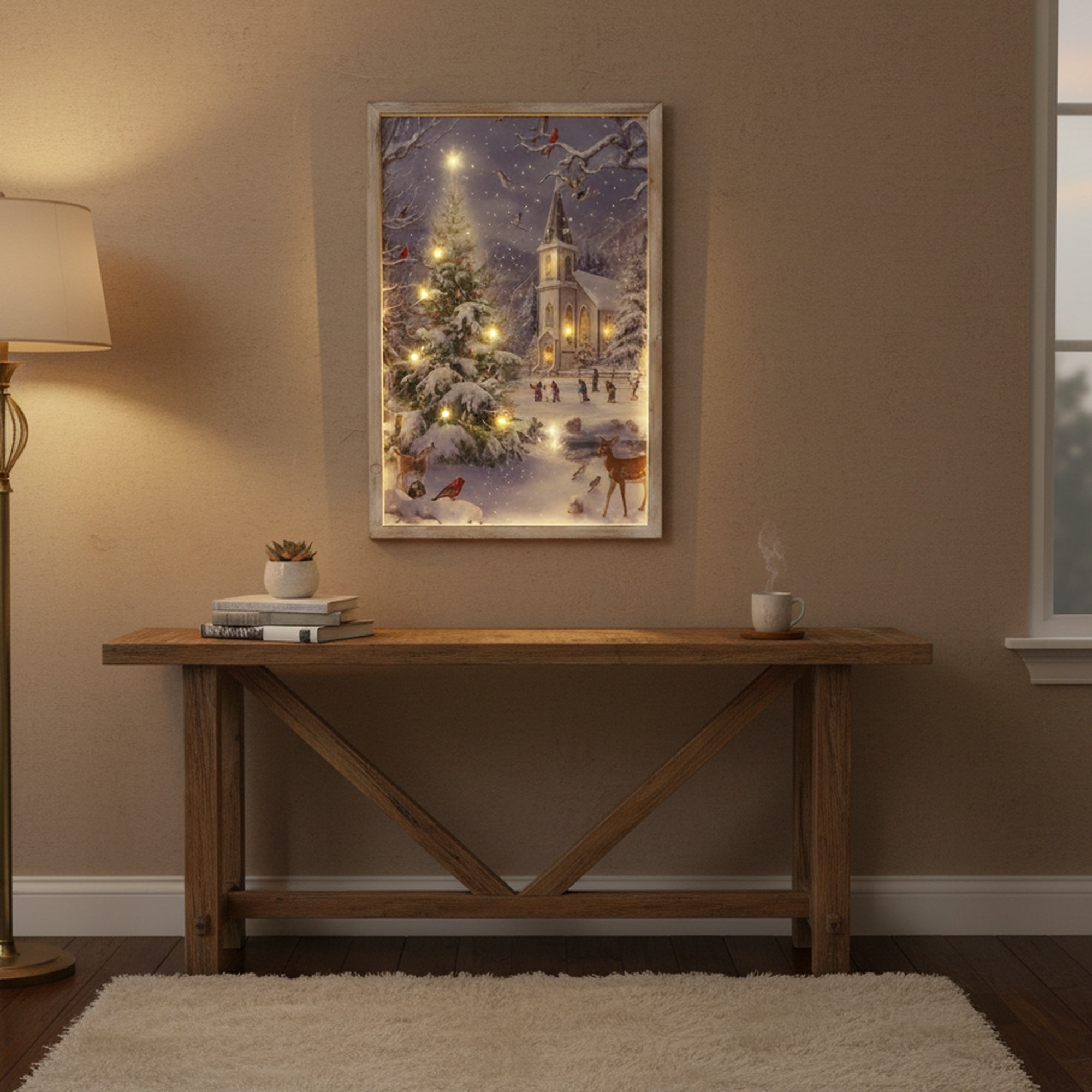 LED Framed Wall Art Church in Winter Village, Winter, Wall Decor, Holiday Decor