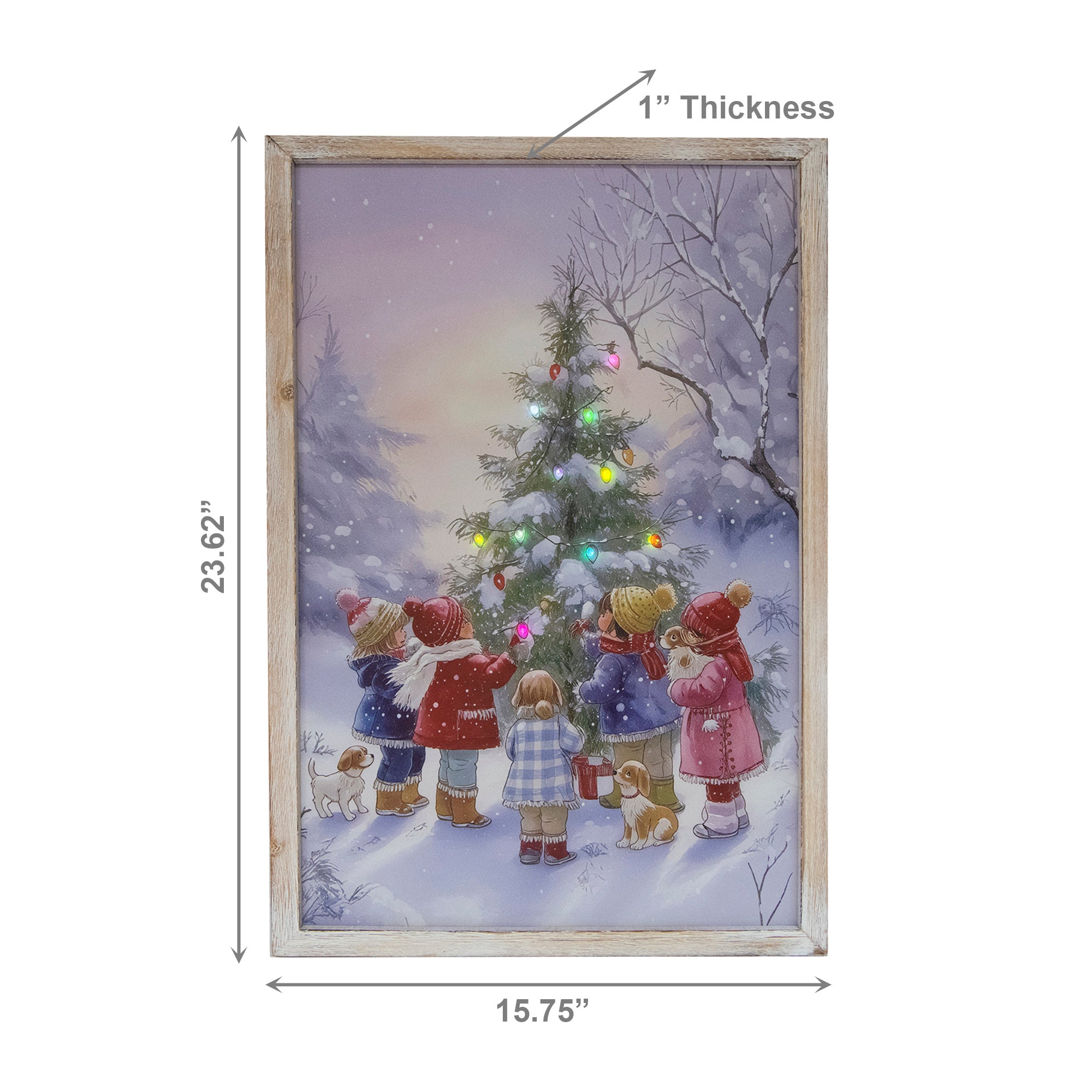 LED Framed Wall Art Children with Snowy Tree, Winter, Wall Decor, Holiday Decor