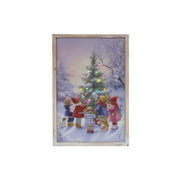 LED Framed Wall Art Children with Snowy Tree, Winter, Wall Decor, Holiday Decor