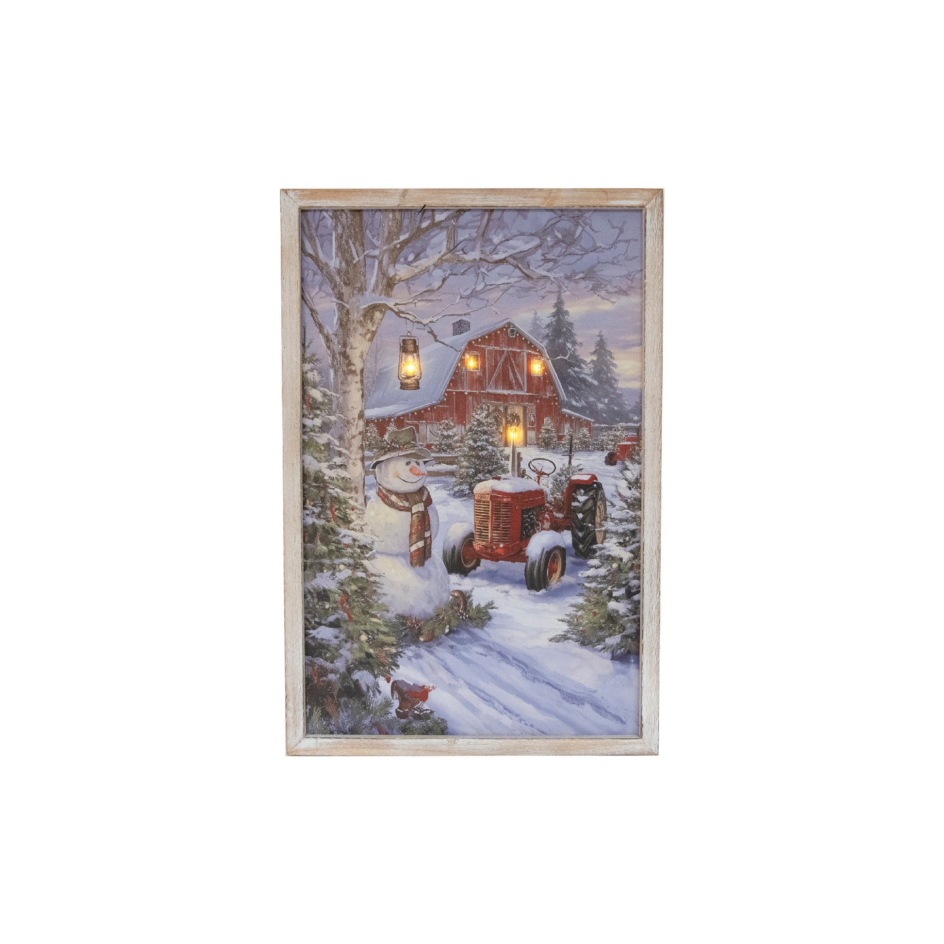 LED Framed Wall Art Red Barn and Tractor, Wall Decor, Holiday Decor