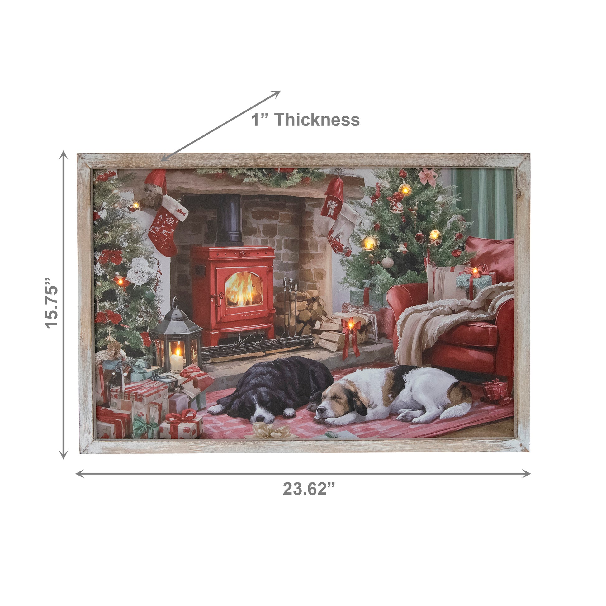 LED Framed Wall Art Dogs by the Fireplace, Wall Decor, Holiday Decor