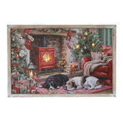 LED Framed Wall Art Dogs by the Fireplace, Wall Decor, Holiday Decor