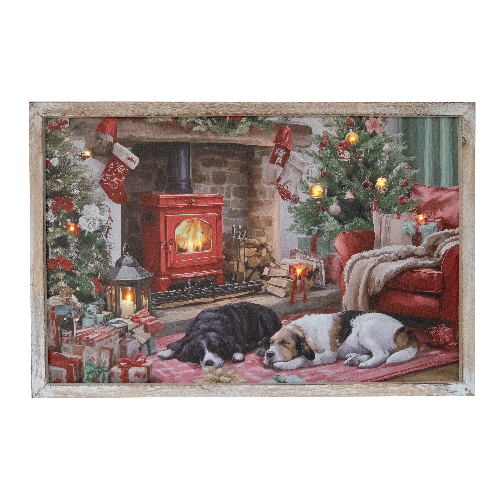 LED Framed Wall Art Dogs by the Fireplace, Wall Decor, Holiday Decor